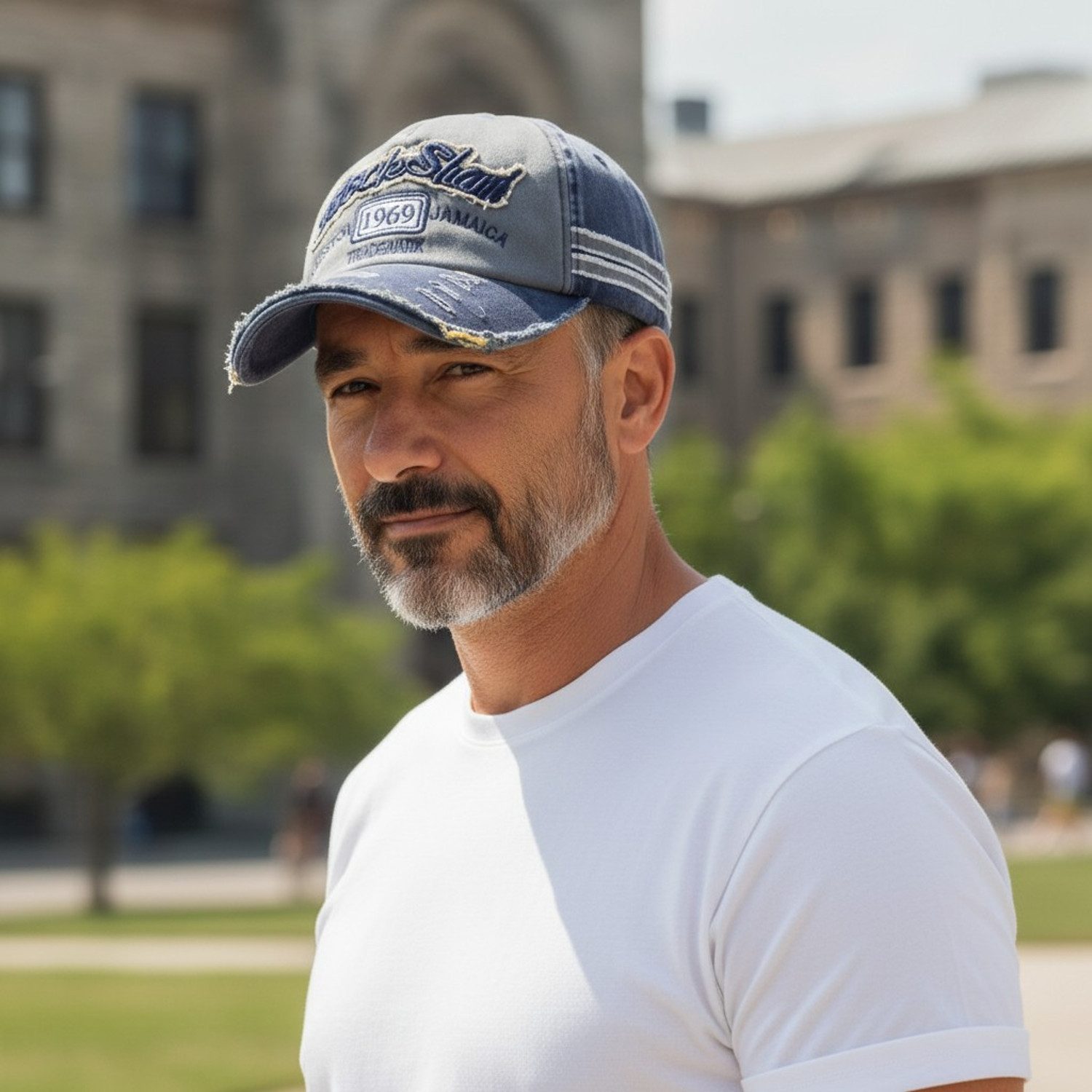 KARMA Schirmmütze Basecap Herren Vintage Baumwolle Baseball Cap (1-St., mit Stickerei Used-Look und gebogenem Schirm Schirmmütze) in Blau Grau Marineblau oder Khaki verstellbar
