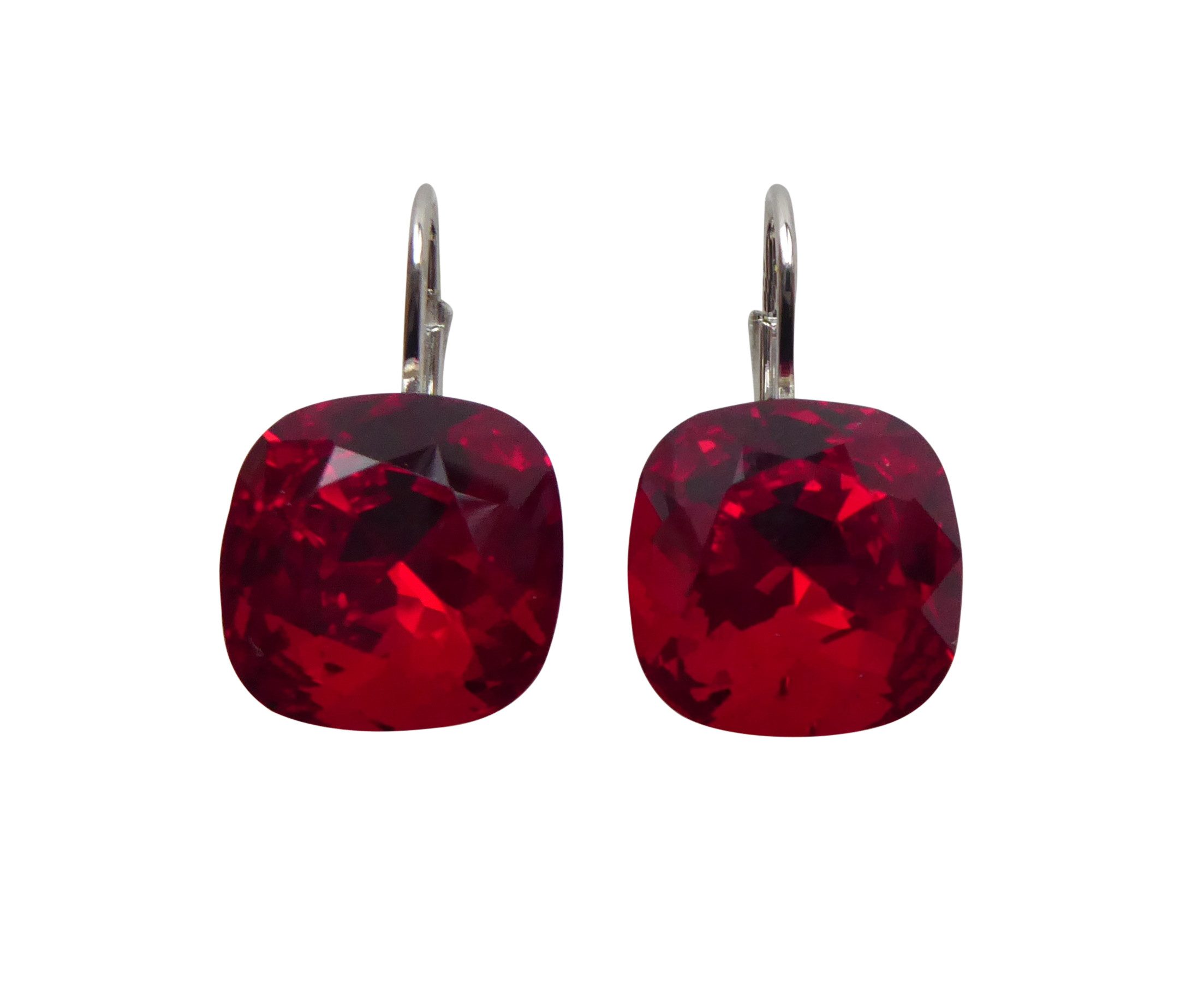 Mugello Paar Ohrhänger Romy rot rhodiniert casual schick auffällig Weihnachten, Handgefertigter Modeschmuck, made in Germany