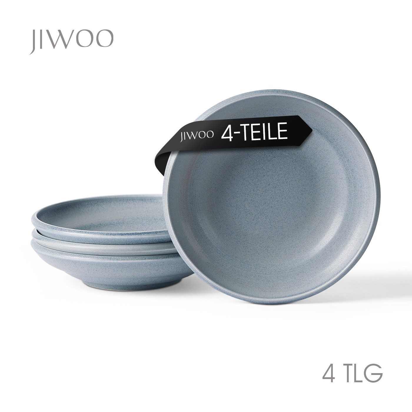 JIWOO Suppenteller 4er Ø22cm, Speiseteller Pastateller Salatteller Dessertteller Plate, (4 St), Keramik Tellerset Weiß mikrowellen- und spülmaschinenfest Ø21,2 cm