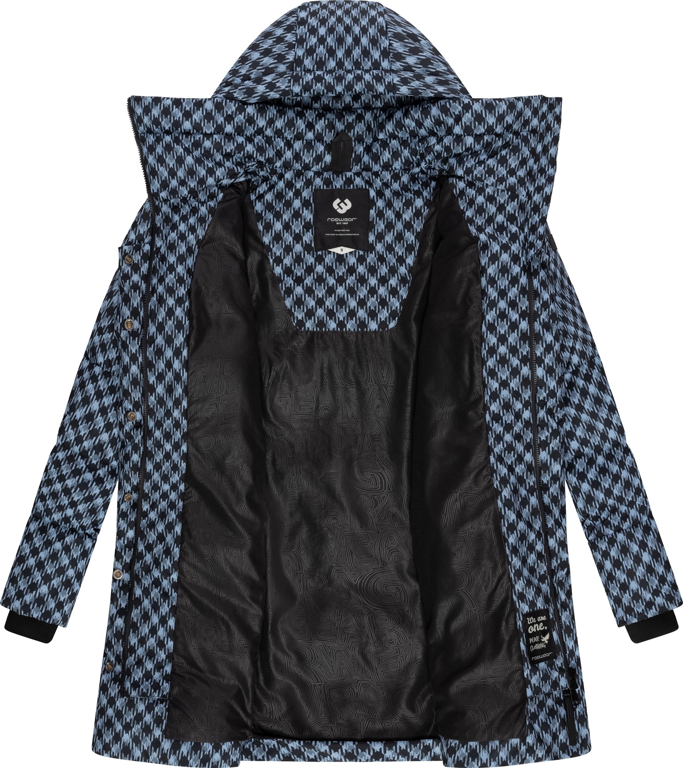 Ragwear Steppmantel Niara Print wasserdichter Mantel mit angesagtem Hahnentritt Muster