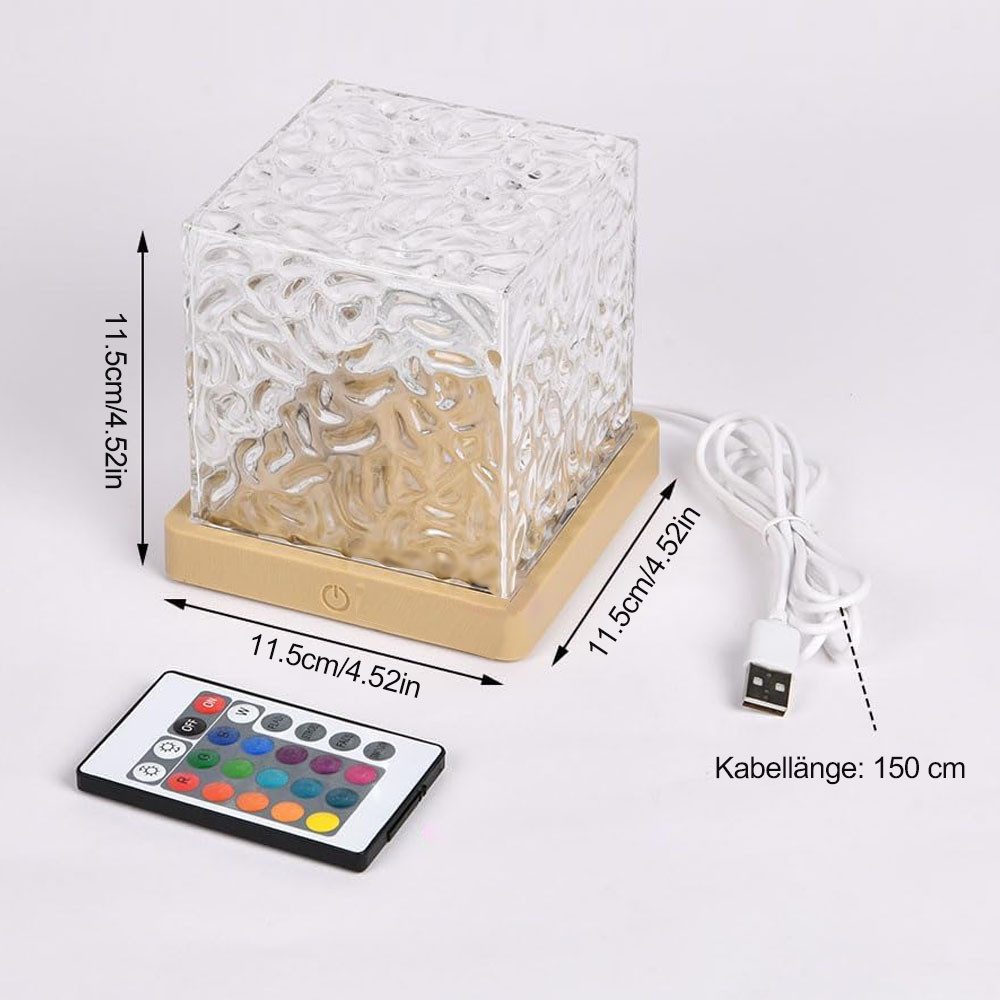 QUBEBU LED Nachtlicht Wasserwellen Lampe,LED Sternenhimmel Projektor Kinder, RGB Wave Lamp, mit 16 Farben, mit Fernbedienung, LED Tischlampe aus Kristall, Dynamische Wasserwelle, RGB-Farbwechselndes, für Schlafzimmer/Party.