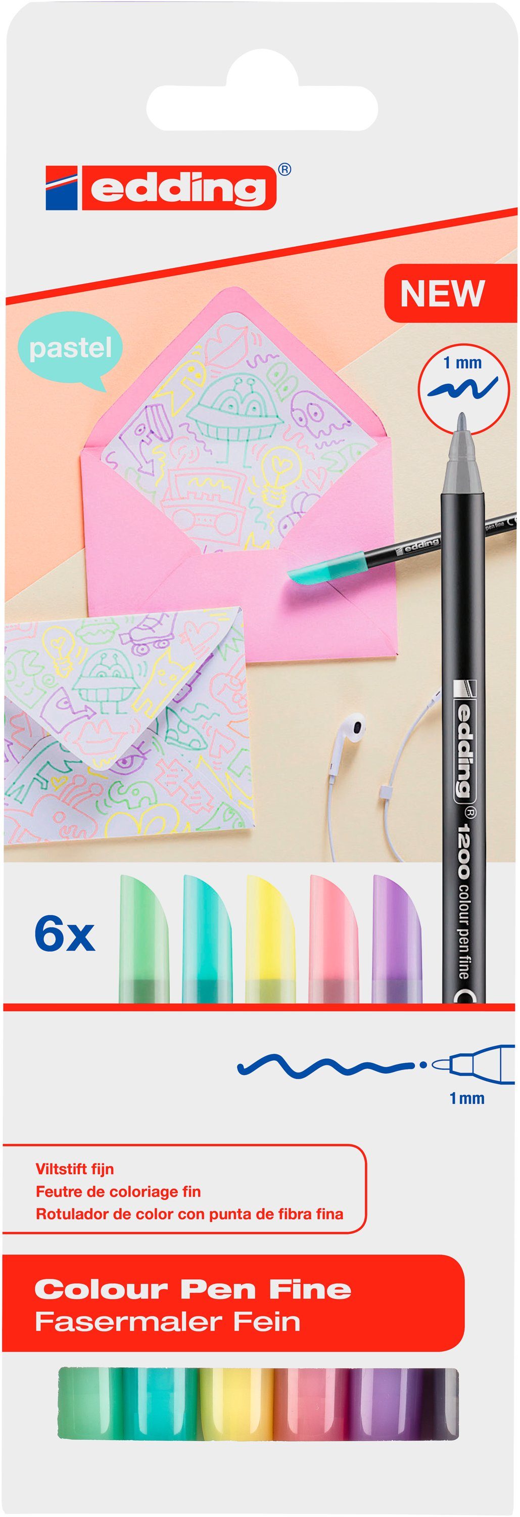 edding Faserstift 1200 Colour Pen Fine Pastell, 6er-Set