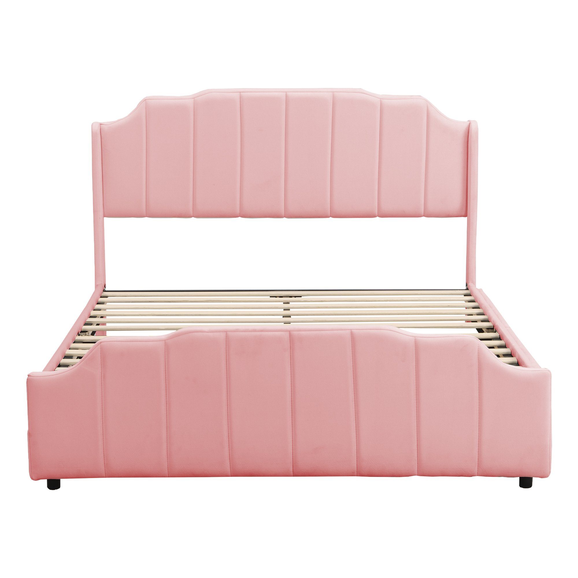 Polsterbett (Kinderbett), Doppelbett 140x200cm mit 2 Schubladen & Lattenrost, weicher Samt-Bezug