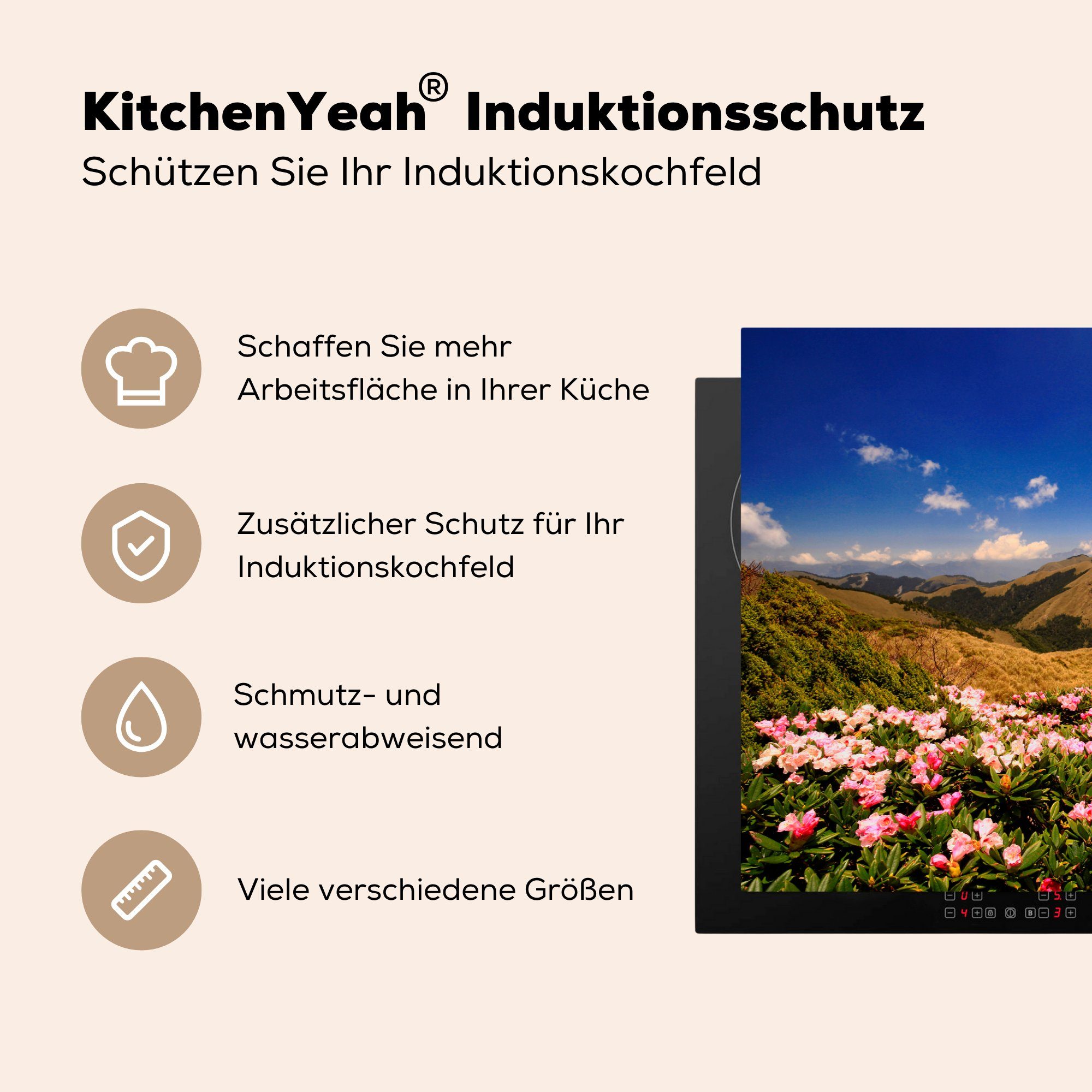 Herdblende-/Abdeckplatte Bergen, MuchoWow cm, Schutz tlg), die Vinyl, Ceranfeldabdeckung für (1 in 81x52 Induktionskochfeld Azaleen den küche,