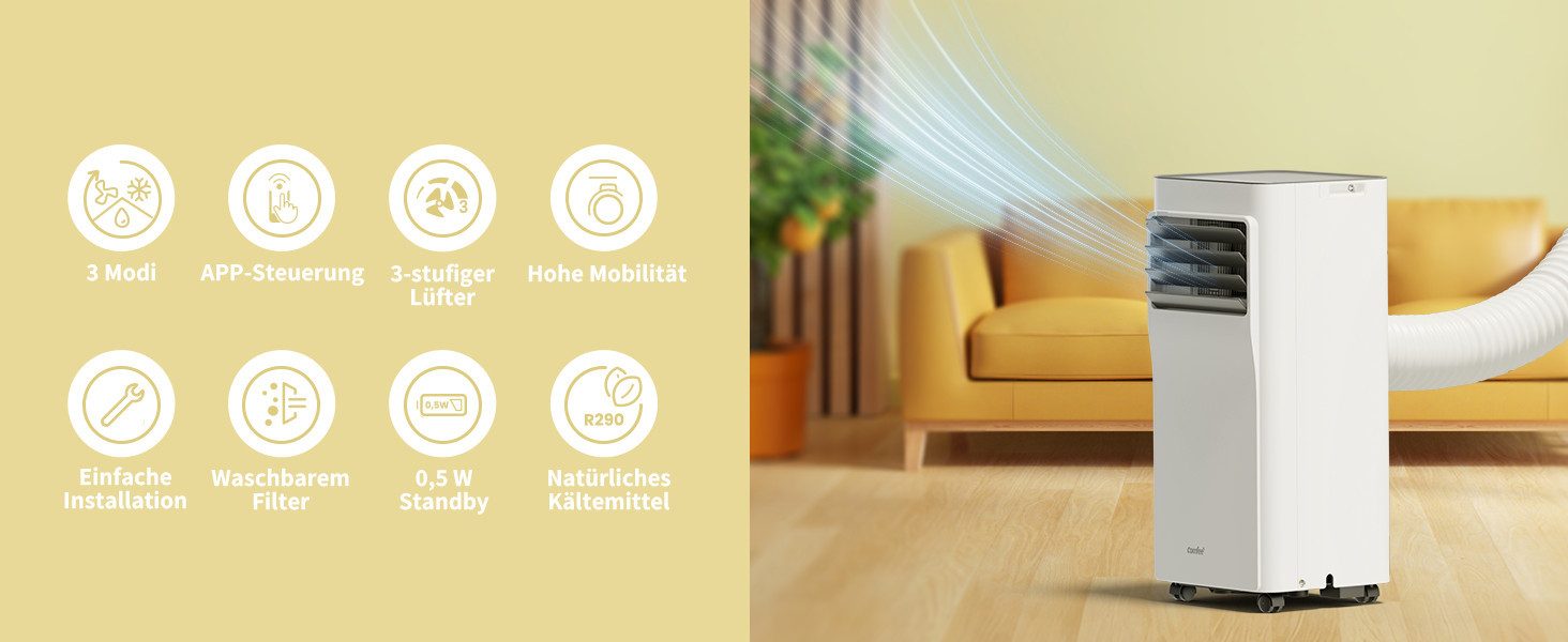 comfee 3-in-1 air conditioner »Easy Cool 7000« strong airflow, app and voice control possible, for rooms up to 25 m², with temperature sensor