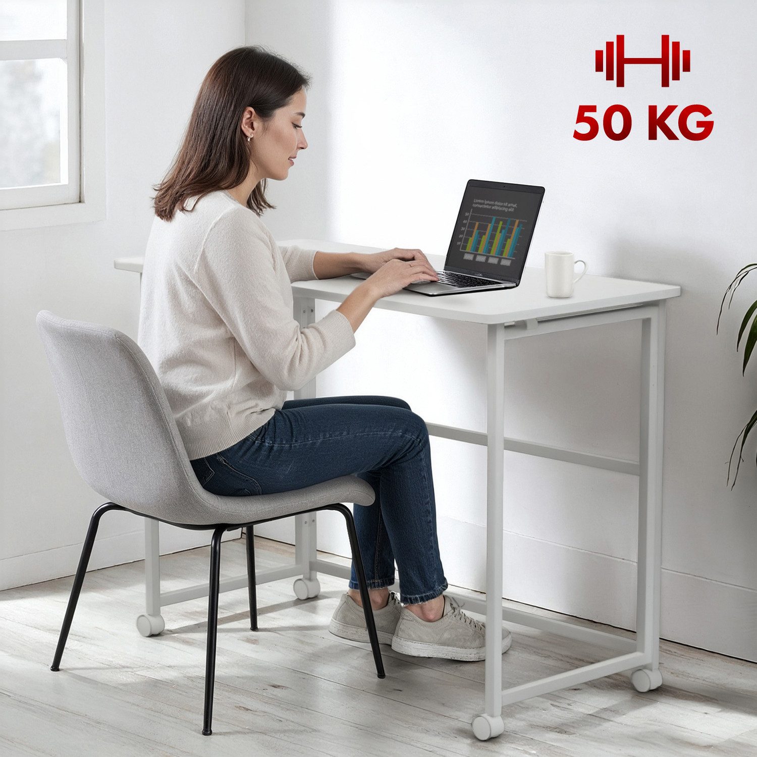 Maclean Schreibtisch MC-1250 Klapptisch mit Rädern, Tischplatte100x50 cm, Klappfunktion