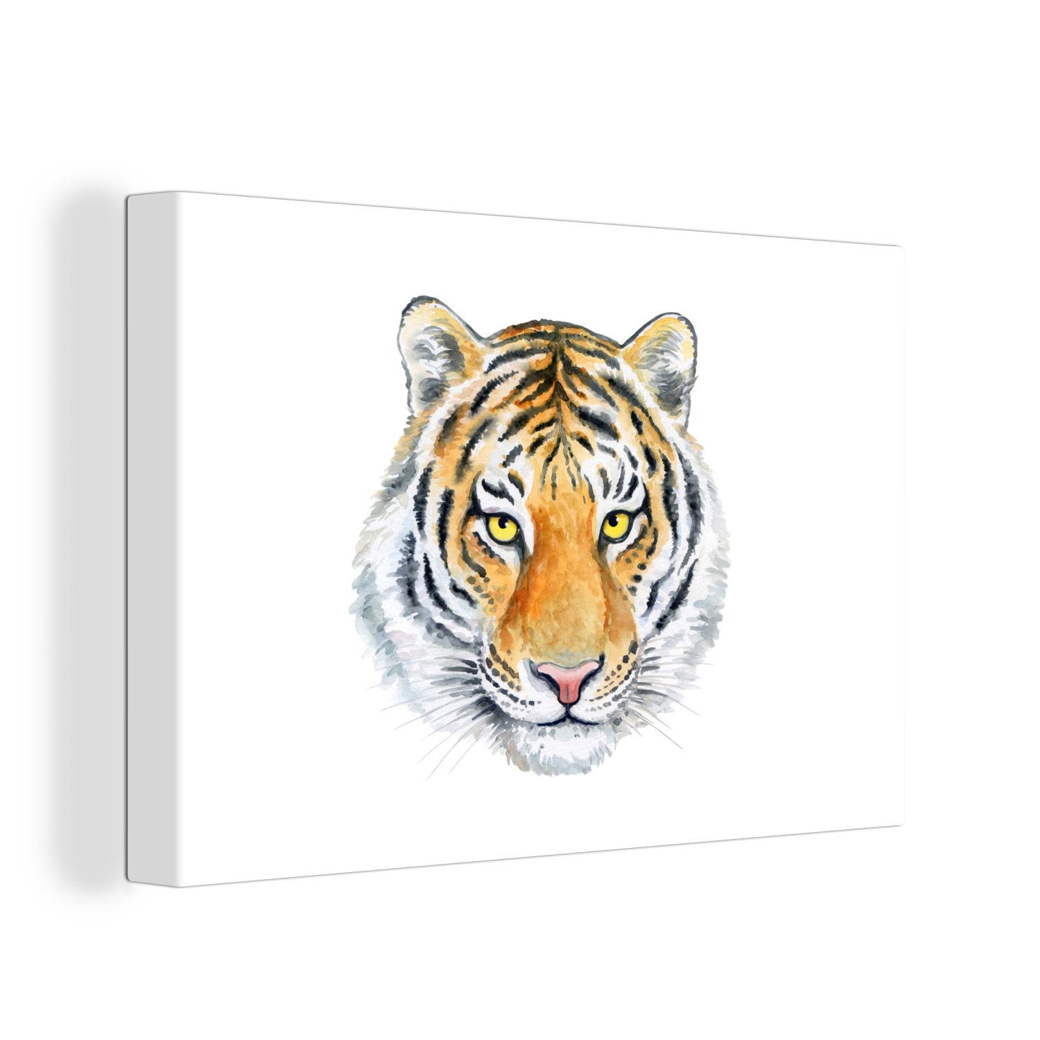 OneMillionCanvasses® Leinwandbild Tiger - Kopf - Gelb, (1 St), Wandbild Leinwandbilder, Aufhängefertig, Wanddeko, 30x20 cm