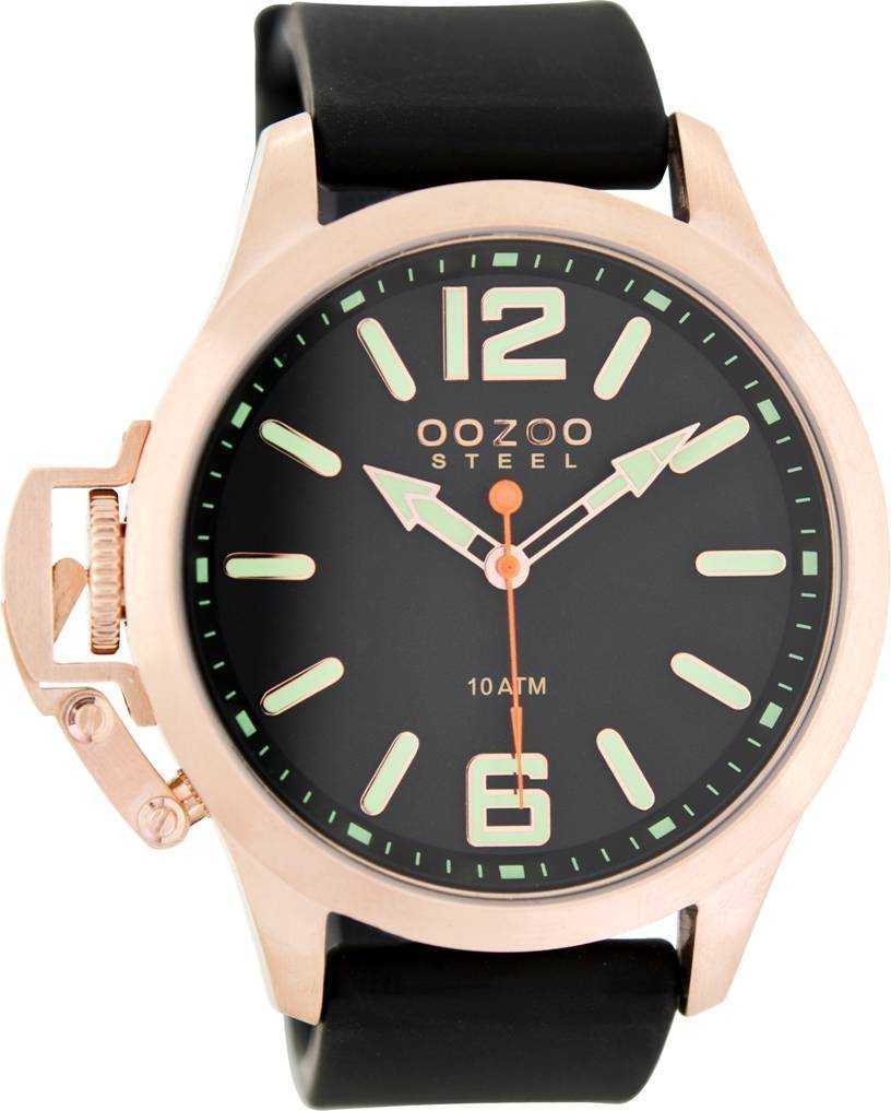 Herren Uhren OOZOO Quarzuhr Steel OS-405 XXL Uhr schwarz- Kautschukarmband - 46 mm