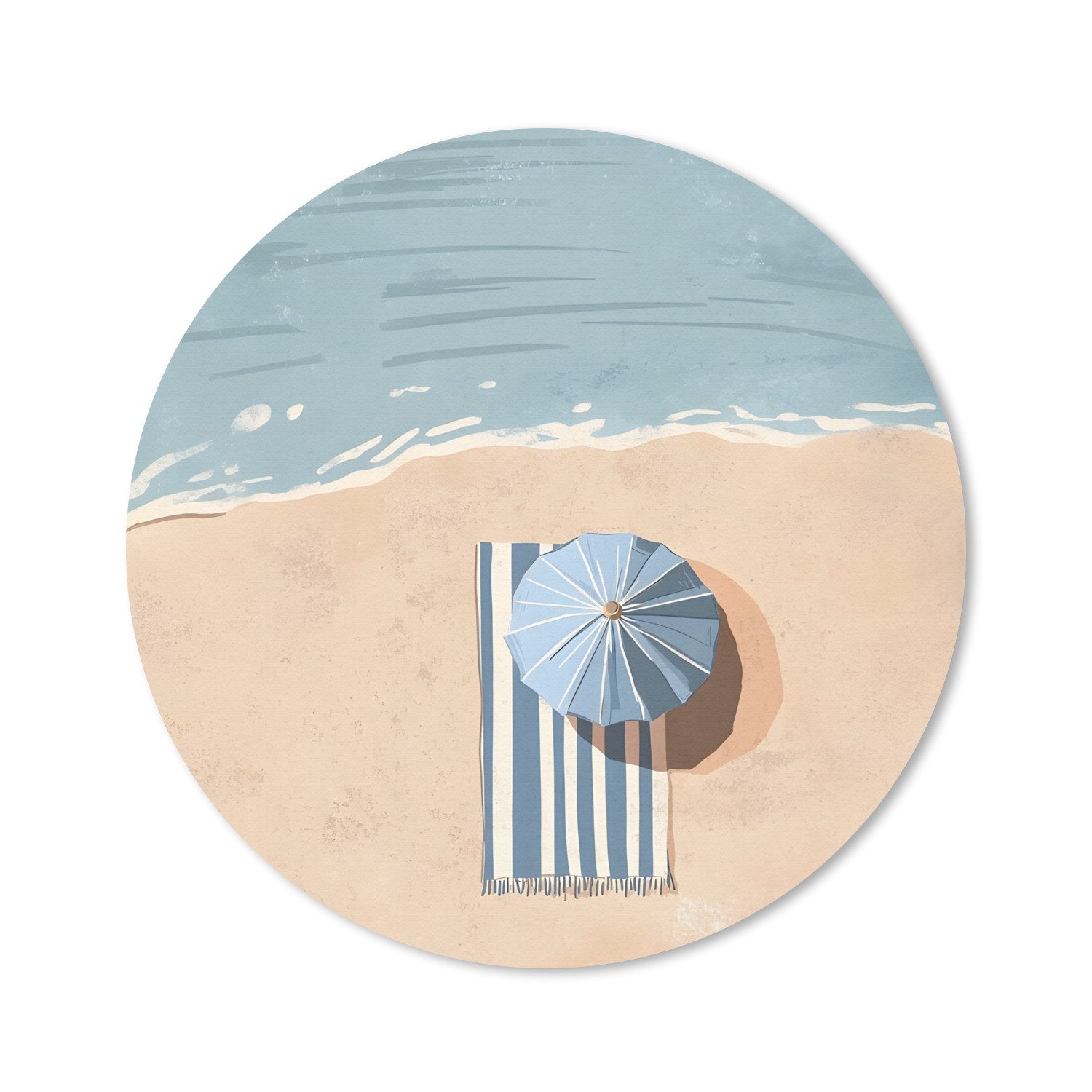 MuchoWow Mauspad Strandtuch - Streifen - Sonnenschirm - Strand (1-St), Gaming, Rutschfester Unterseite, Mausunterlage, Rund 50x50 cm