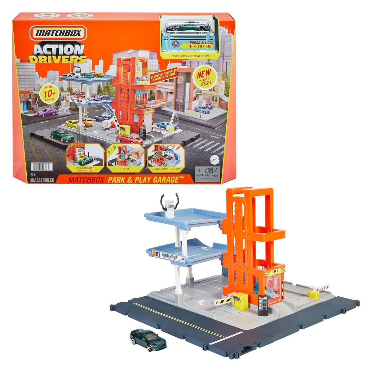 Spielzeug-Auto Mattel HBL60 Matchbox Action Drivers Park&Play Garage, Licht&Ton, Fahr