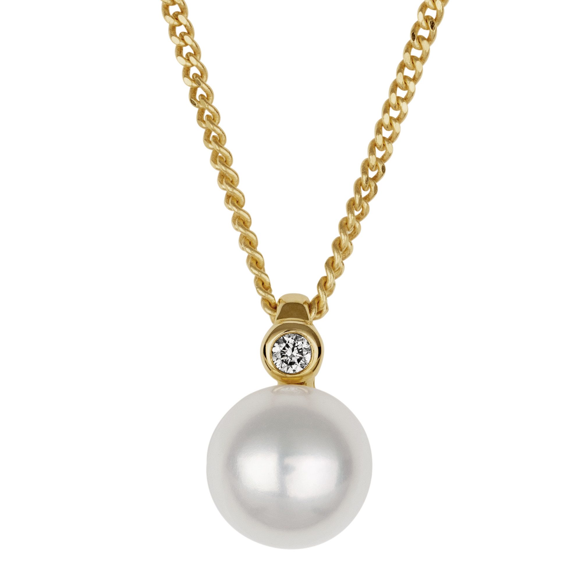 Kette mit Anhänger 585 Gold mit Brillant 0,03ct. + Perle weiß 7-7,5mm
