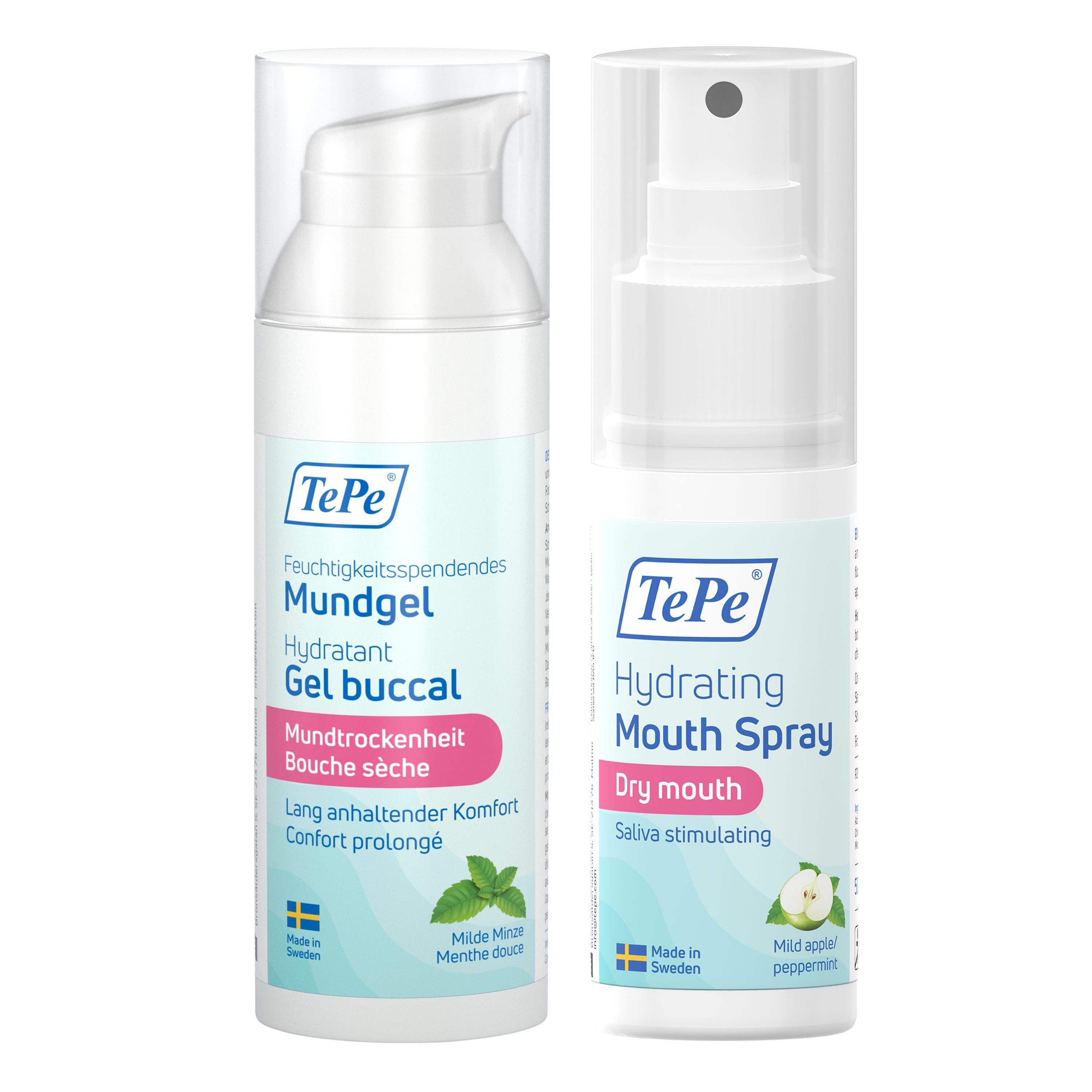 TePe Mundwasser 2er Set Feuchtigkeitsspendendes Mundgel- und Spray, Mundtrockenheit, (2er Set, 2-tlg)