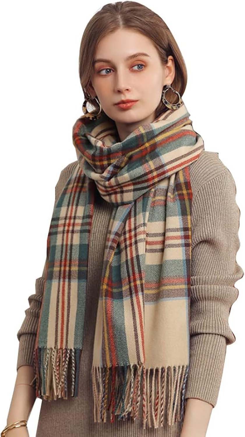 Coonoor Wollschal Damen Schal,kuschelweich Karo,Winter Schal Poncho Qualität mit Fransen