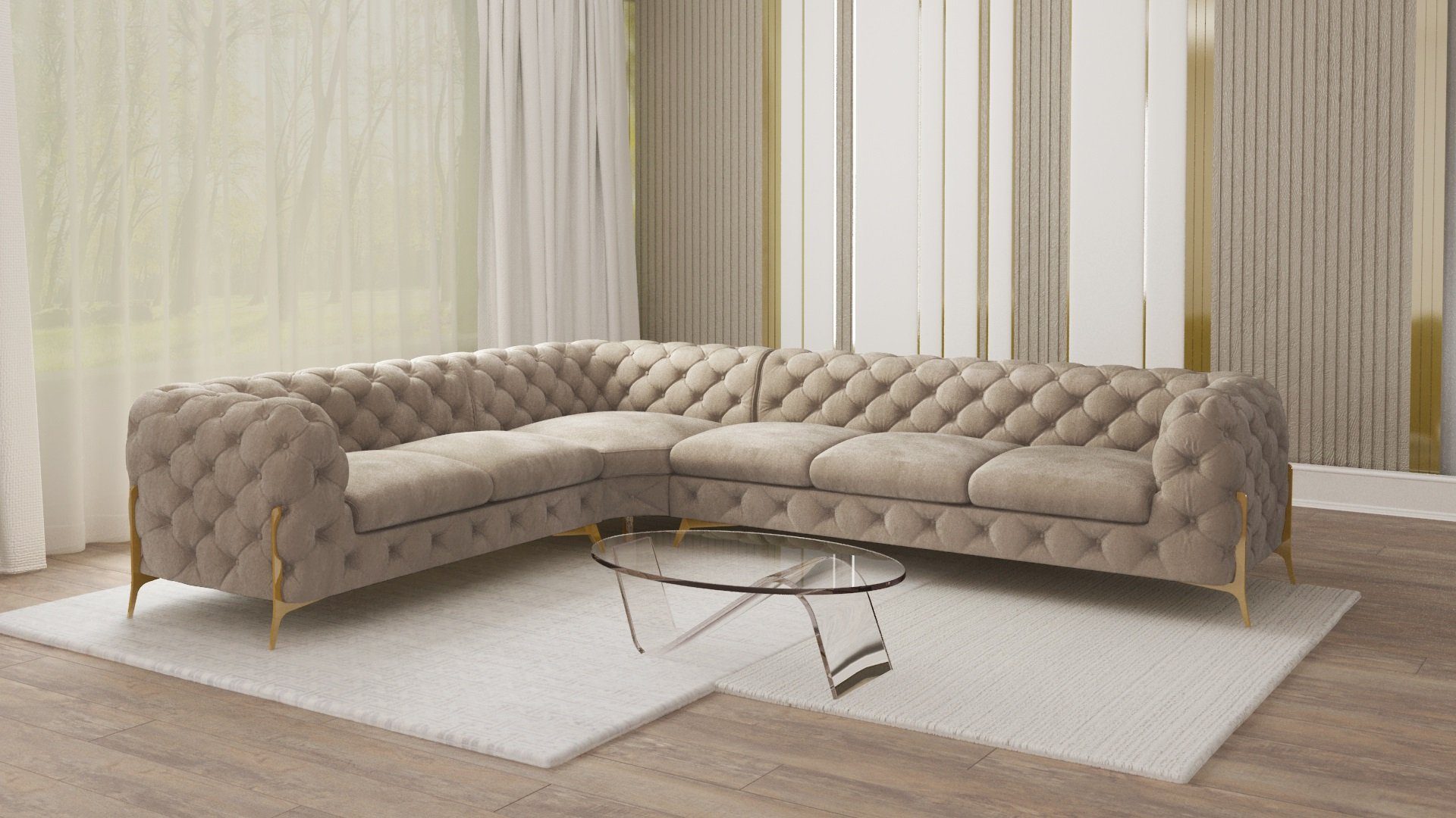 S-Style Möbel Ecksofa Ashley, Chesterfield mit Goldenen Metall Füßen, mit W günstig online kaufen