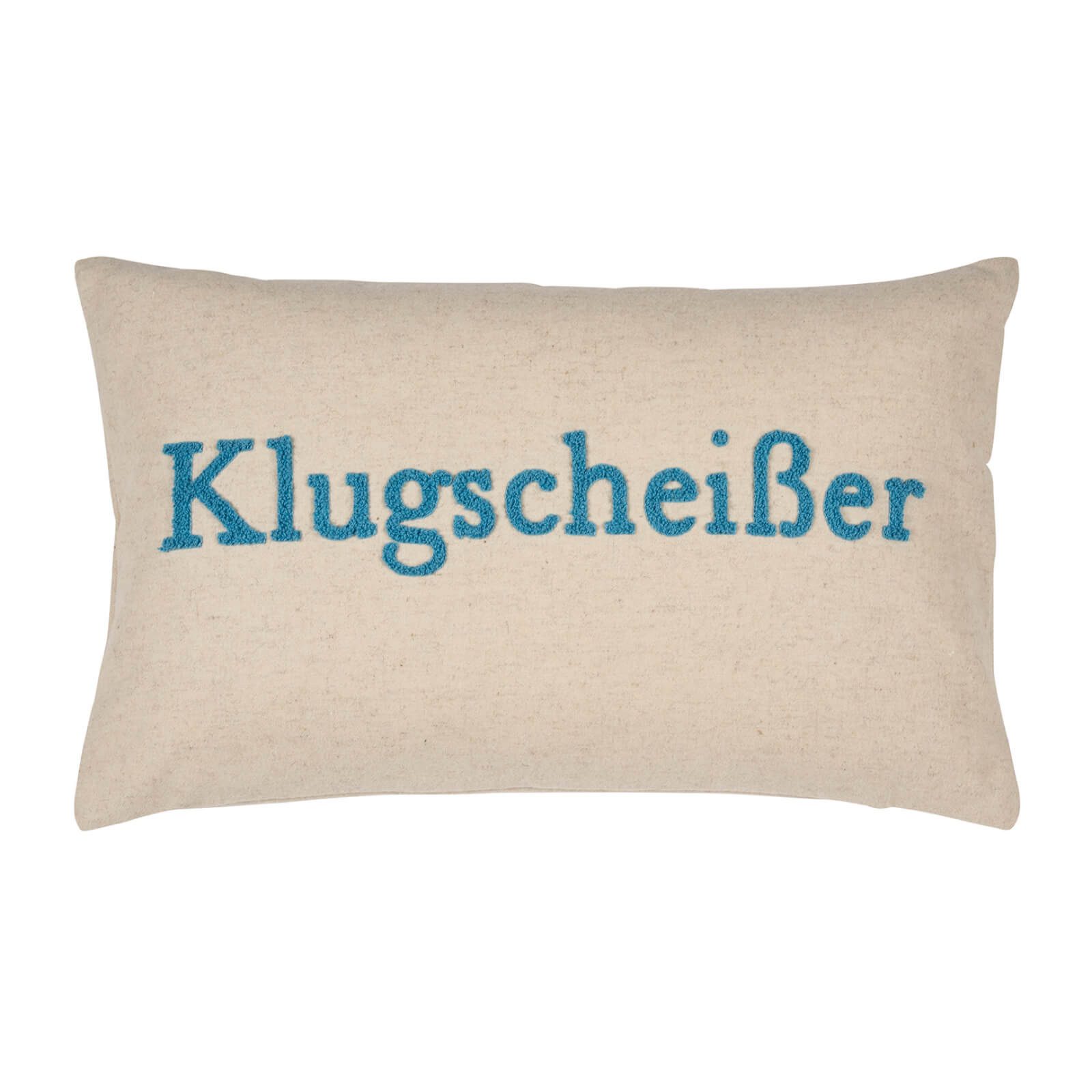 PAD Dekokissen Notes Klugscheißer Beige-Blue, Schriftzug