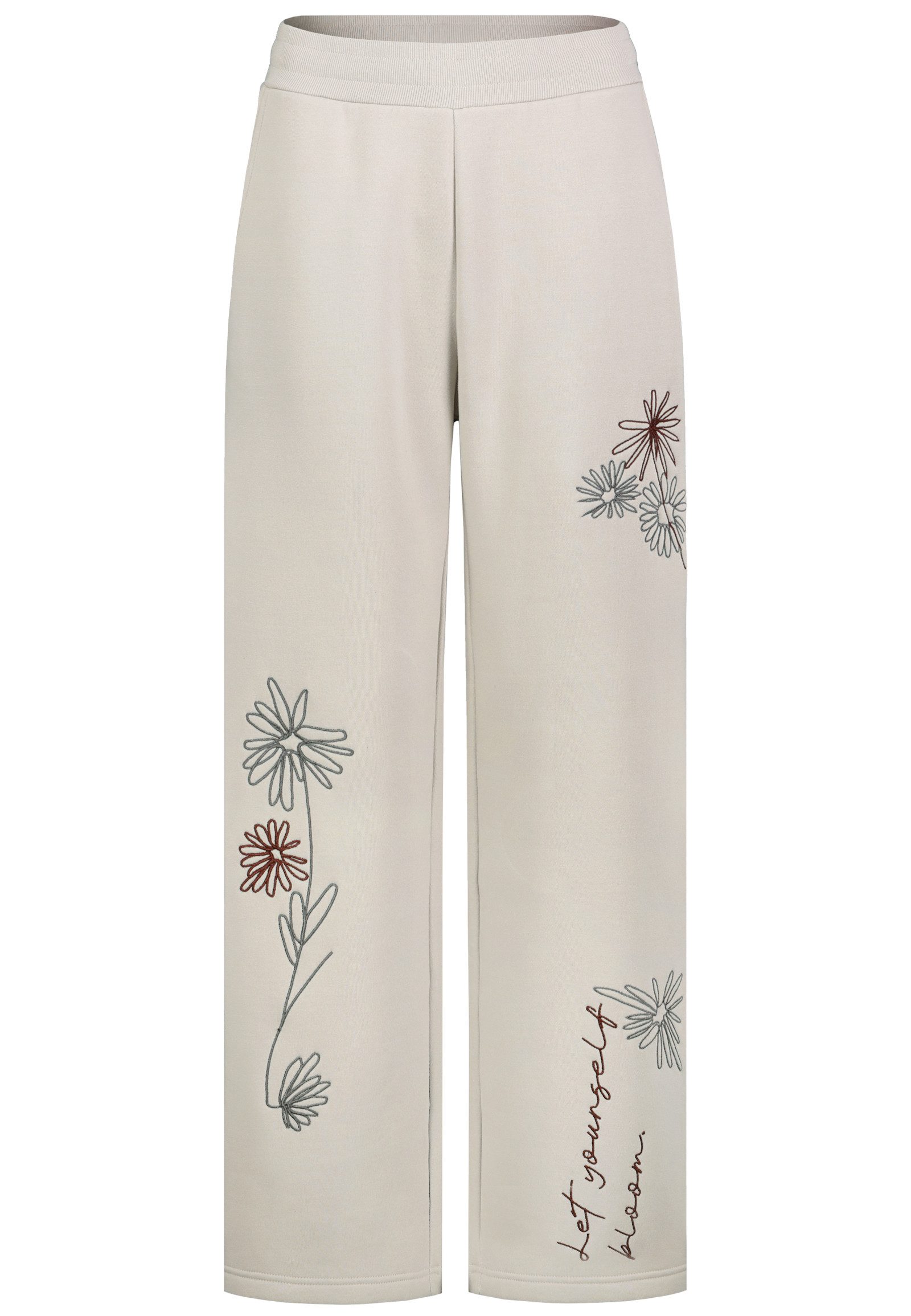 Eight2Nine Stoffhose Weites Bein Blumenstickerei Rippbund für Damen (1-tlg) Angeraute Innenseite, Rippbund, Seitliche Schrägtaschen
