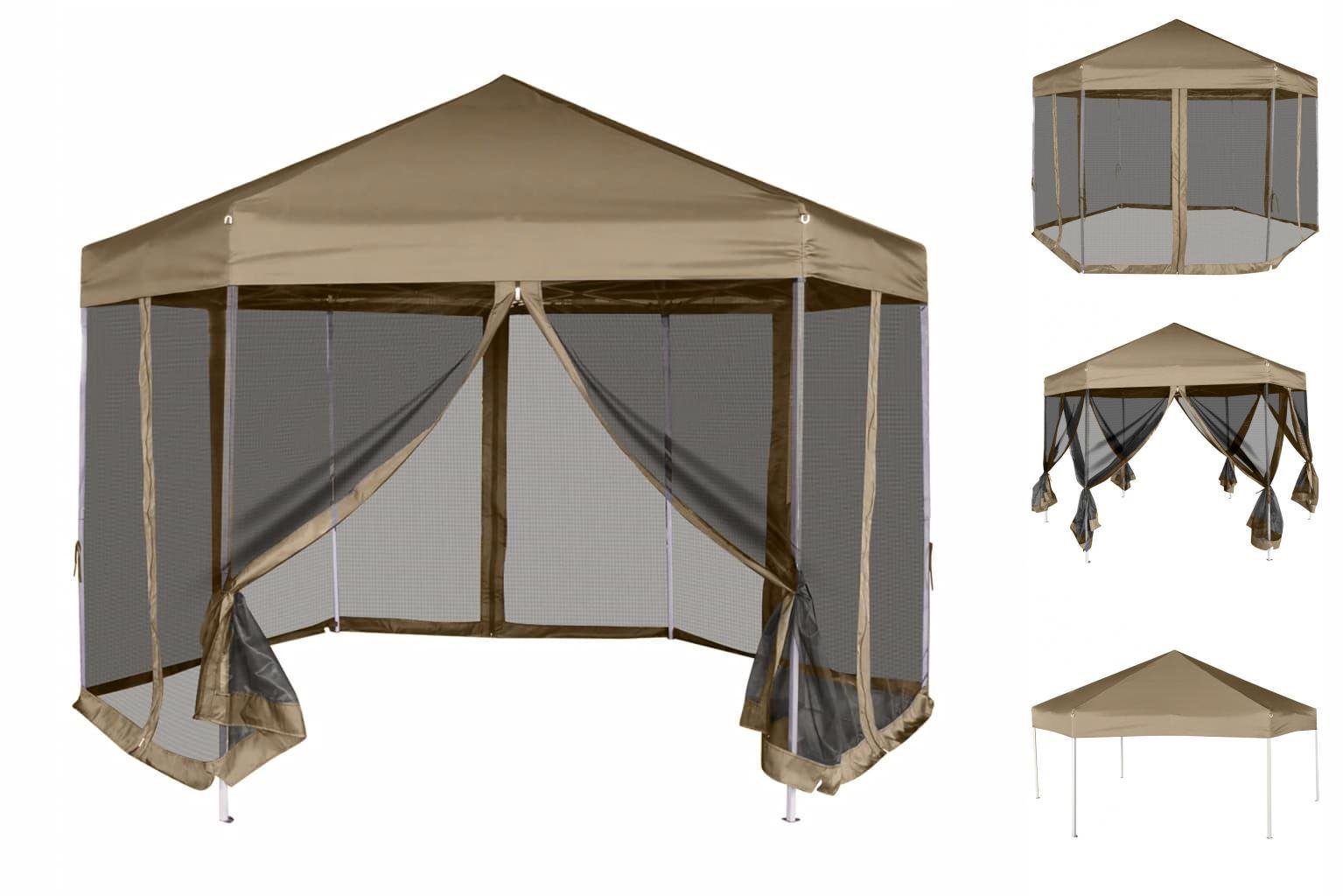 vidaXL Pavillon Faltpavillon mit Seitenwänden Sechseckig 3,6x3,1m Taupe