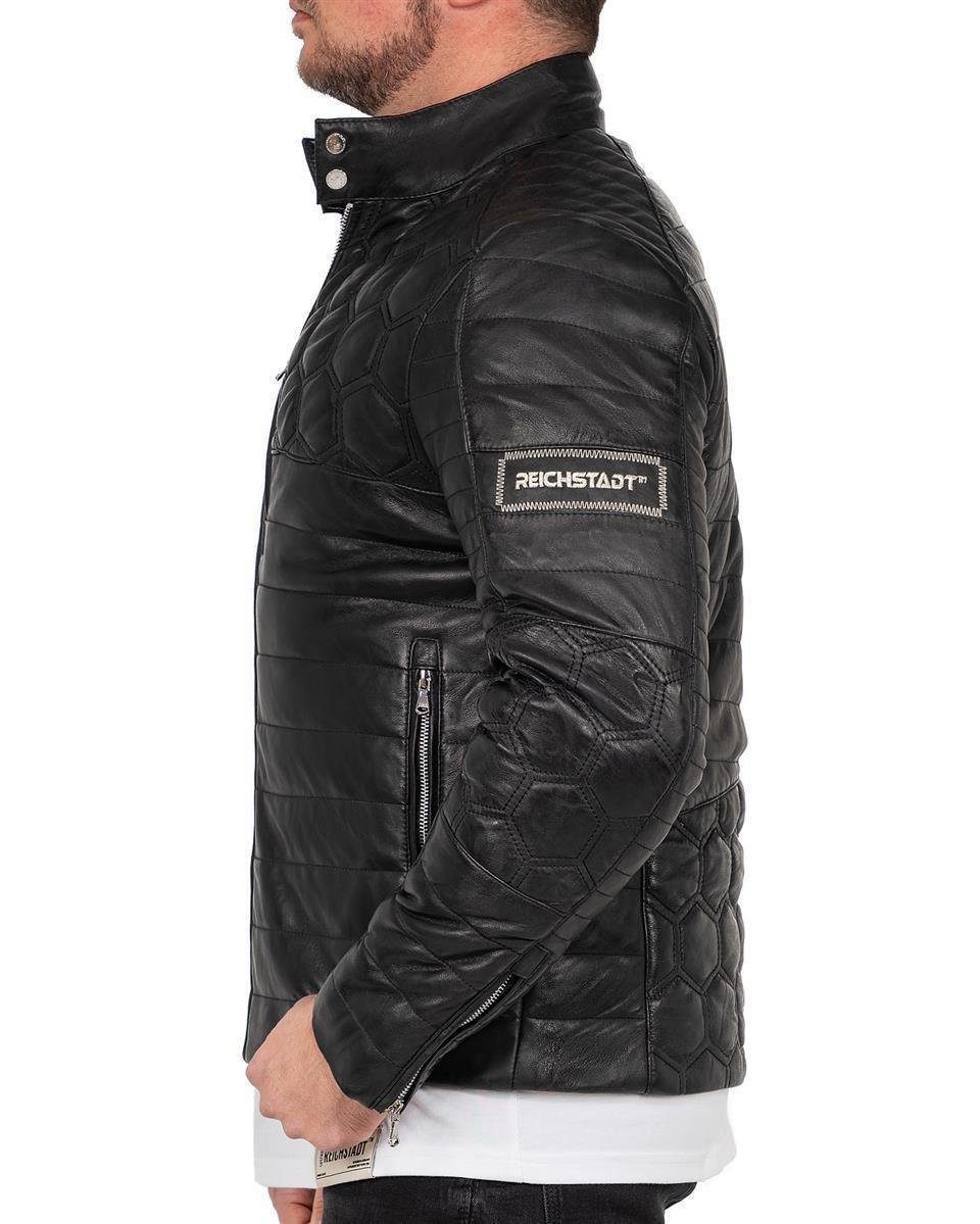 Reichstadt Lederjacke Herren Slim Fit Bikerjacke Echtleder 22RS31LUX Black günstig online kaufen