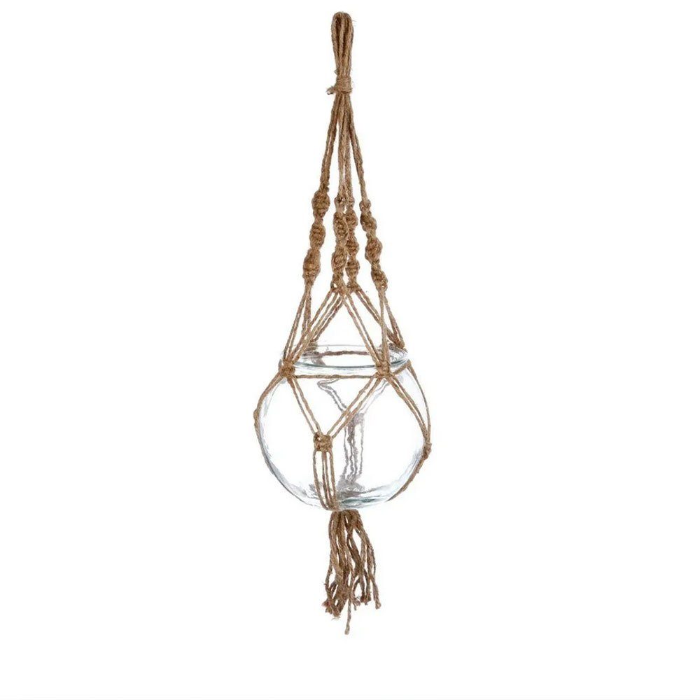 Home-trends24.de Dekohänger Dekohänger Glaskugel Makramee Sisal Hänger Deko Glas Kerzenhänger