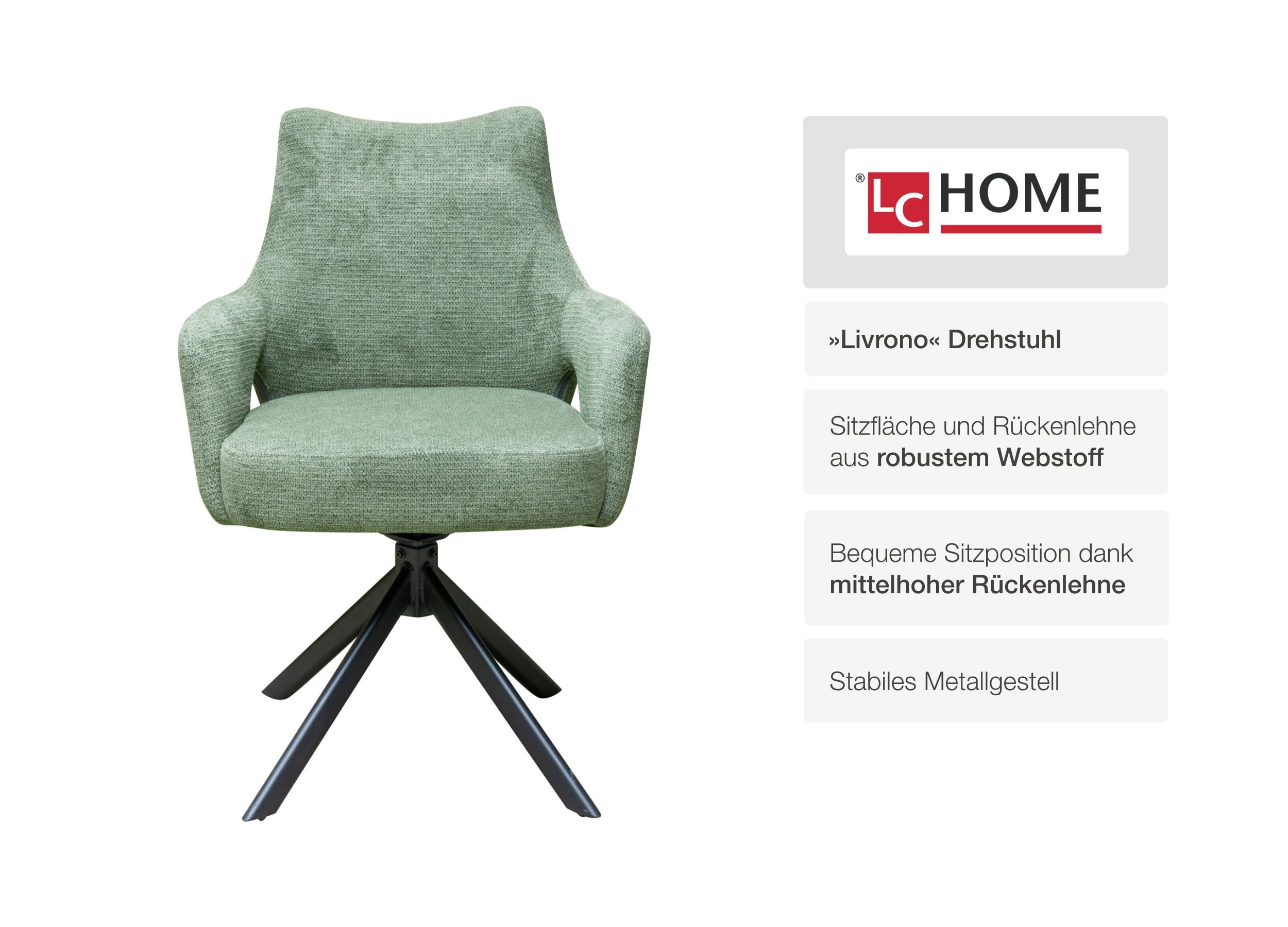 LC Home Esszimmerstuhl Esszimmerstuhl Drehstuhl »Livrono« Webstoff Grau Polsterstuhl