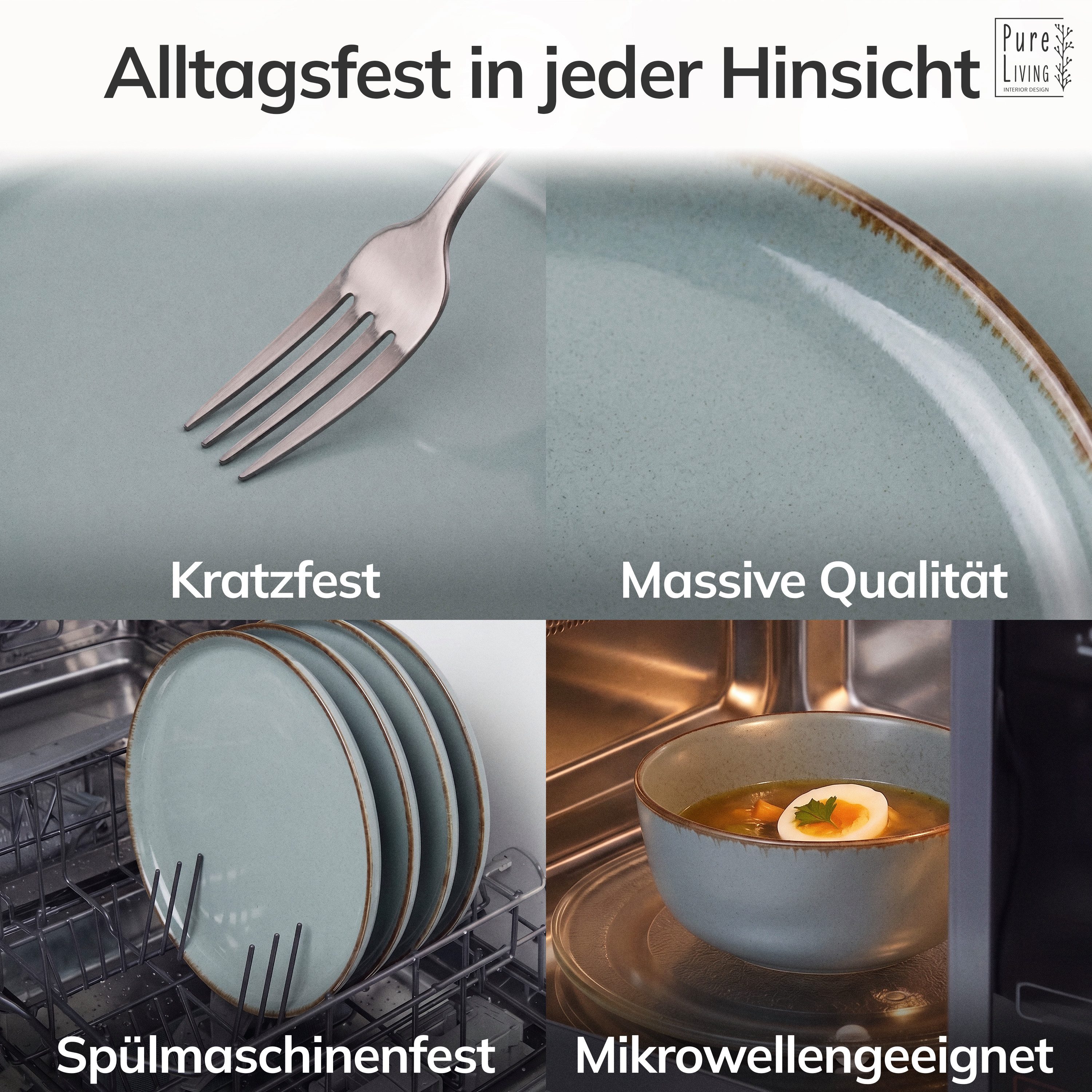 PURE LIVING INTERIOR DESIGN Geschirr-Set Rustic aus Steingut, 18-tlg., für 6 Personen, Rauchblau (18-tlg), 6 Personen, Steingut – Bild 4 von 5
