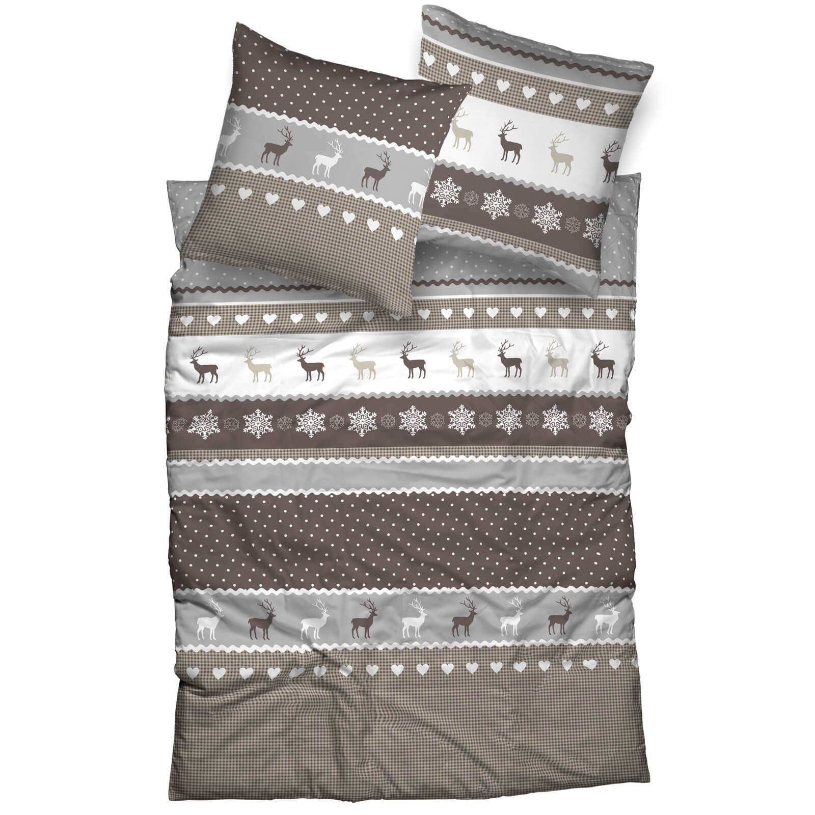 CASATEX Bettwäsche Garmisch Silber Beige Biber, Biber, 2 teilig, Landhausstil, Weihnachten, Winter