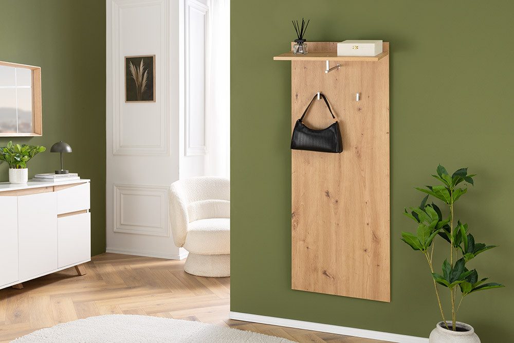 riess-ambiente Garderobenpaneel JUSTUS 140cm natur · Garderobenpaneel in Eichen-Optik mit Stauraum (Einzelartikel, 1 St), Flur · 2 Kleiderhaken · Kleiderstange · Regalbrett · Eingangsbereich
