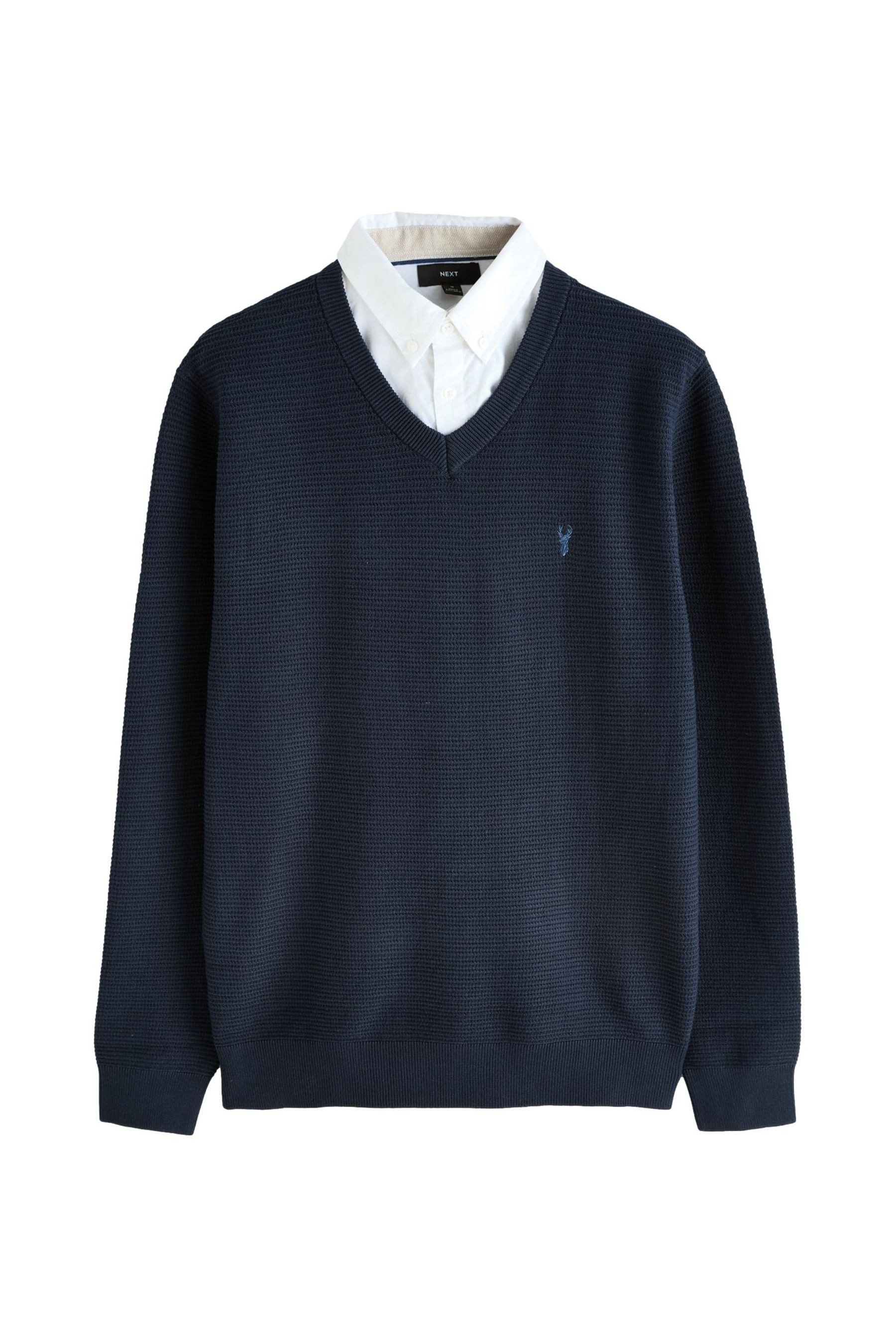 V-Ausschnitt-Pullover Regular Fit Pullover mit Oxford-Hemdkragen