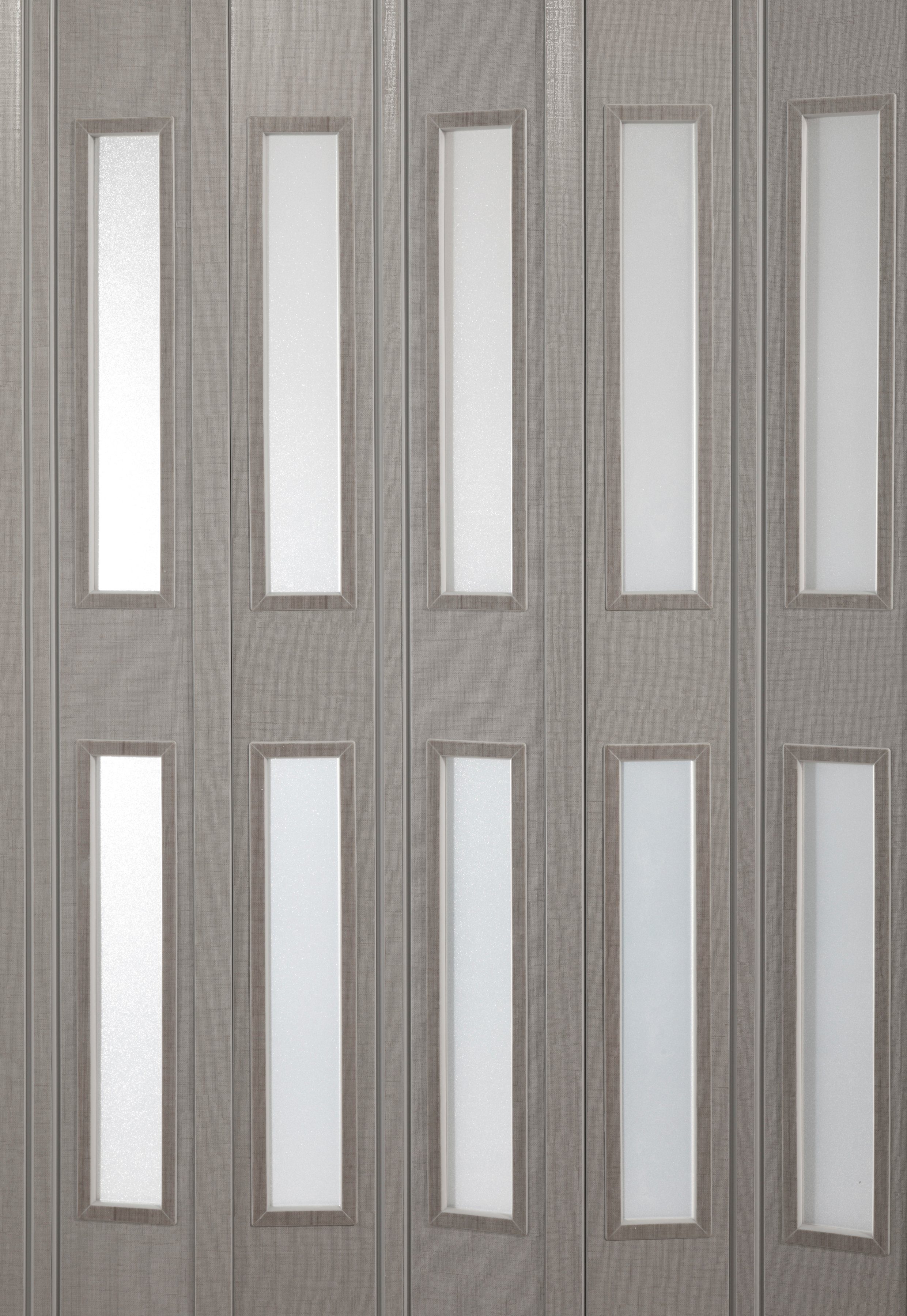 Forte Falttür Elvira, grau gewebt, m. 3 Fenster Festmaß cm 87 satiniert, x 202