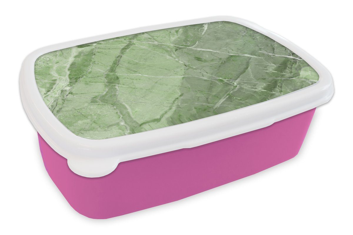 MuchoWow Lunchbox Pflastersteine - Weiß - Grün - Granit, Kunststoff, (2-tlg), Brotbox für Erwachsene, Brotdose Kinder, Snackbox, Mädchen, Kunststoff rosa