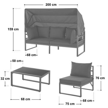 SVITA Gartenlounge-Set MAUI, (4-tlg), Outdoor-Möbelset mit Dach, Stahlgestell, Grau