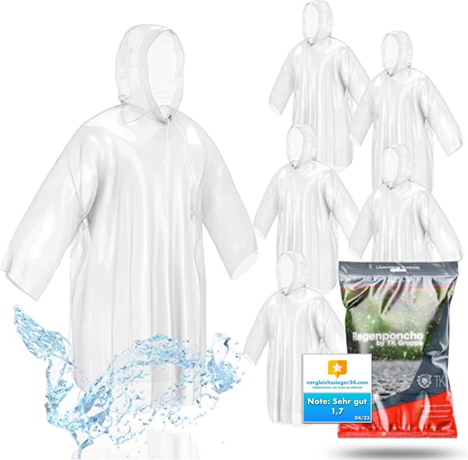 Regenponcho 8x Einweg Regenjacke mit Kaputze transparent Einheitsgröße Regenschirm