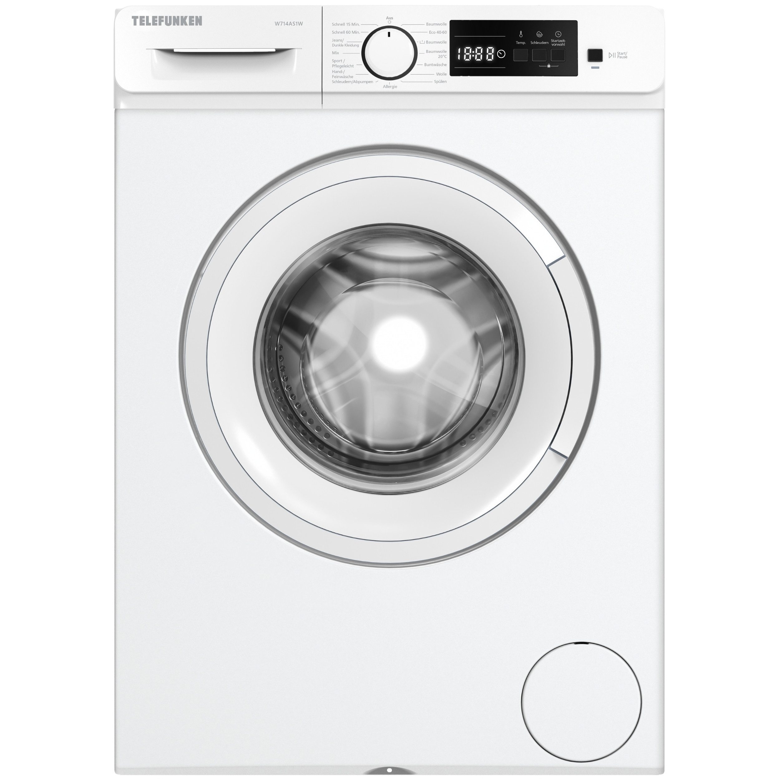 Telefunken Waschmaschine W714AS1W, 7 kg, 1400 U/min, Frontlader, Inverter Motor, AquaStop, 7kg, Leise & Effizient, weiß