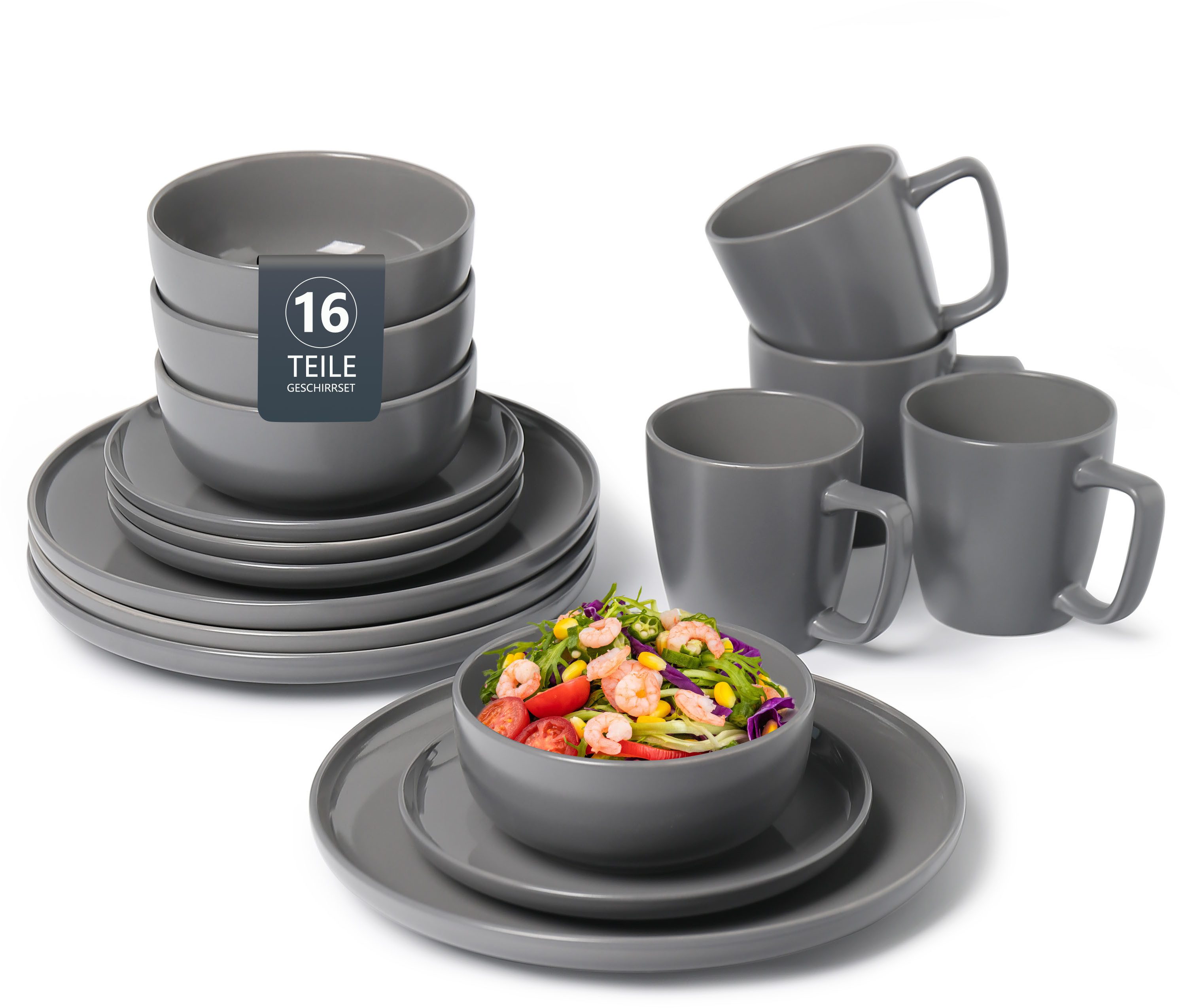 my home Geschirr-Set Timula, außen matt, innen glänzend (16-tlg), 4 Personen, Steinzeug, spülmaschinenfest und mikrowellengeeignet