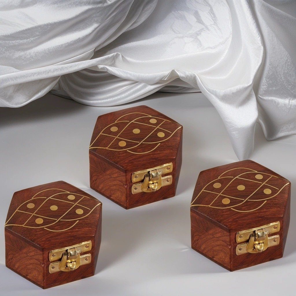 Marrakesch Orient & Mediterran Interior Aufbewahrungsbox Aufbewahrungsboxen Delya aus Messing gefertigt, 3er-Set, Braun 7,5 cm (Stück, 3 St), Handarbeit