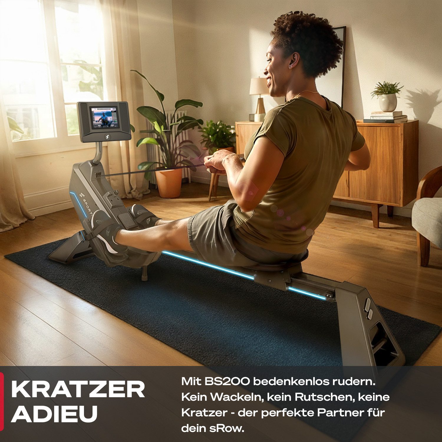 Sportstech Rudergerät sRow, 21,5" Touch-Display, LED-Feedback, Kurse