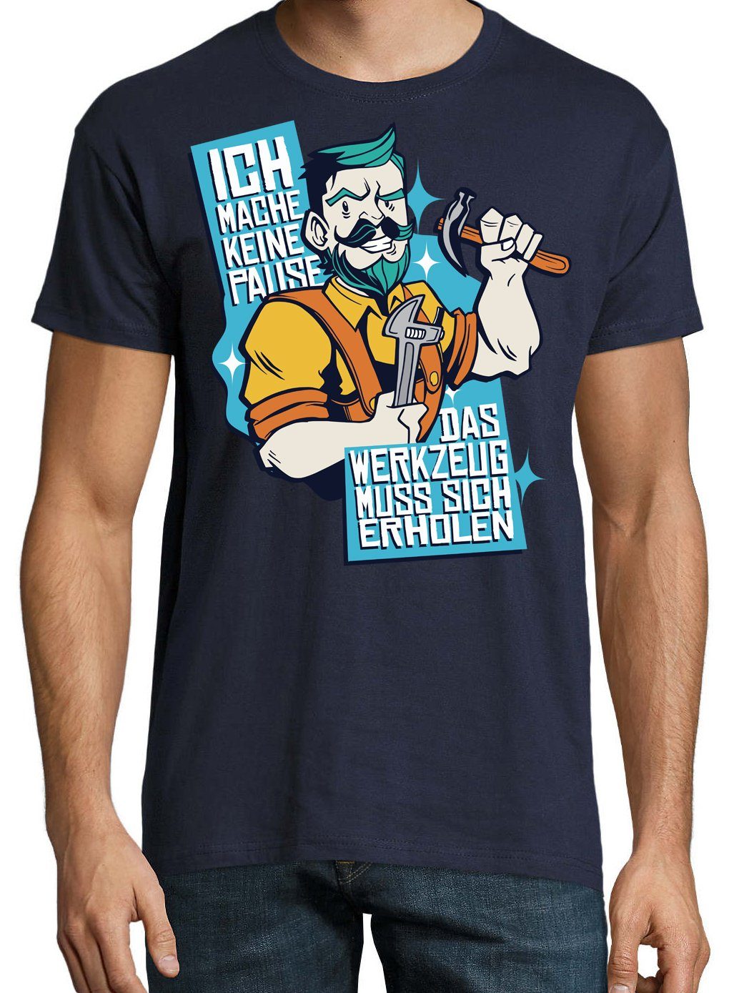 Youth Designz T-Shirt Das Muss Frontprint Herren Erholen Sich lustigem Navyblau Shirt mit Handwerker Werkzeug