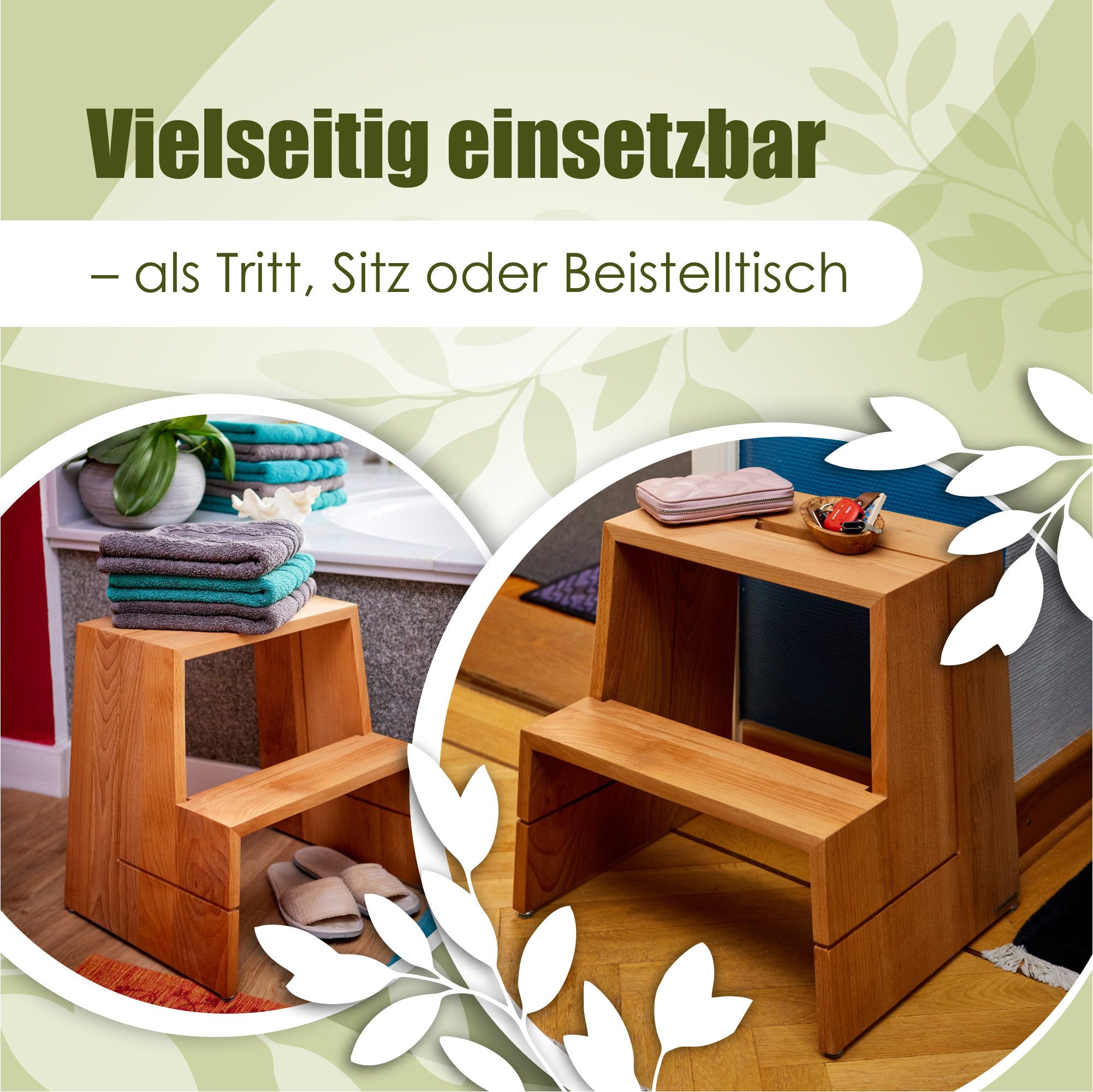 NATUREHOME Tritthocker DESIGN Tritthocker Hocker Buche 46 x 38 x 46 cm