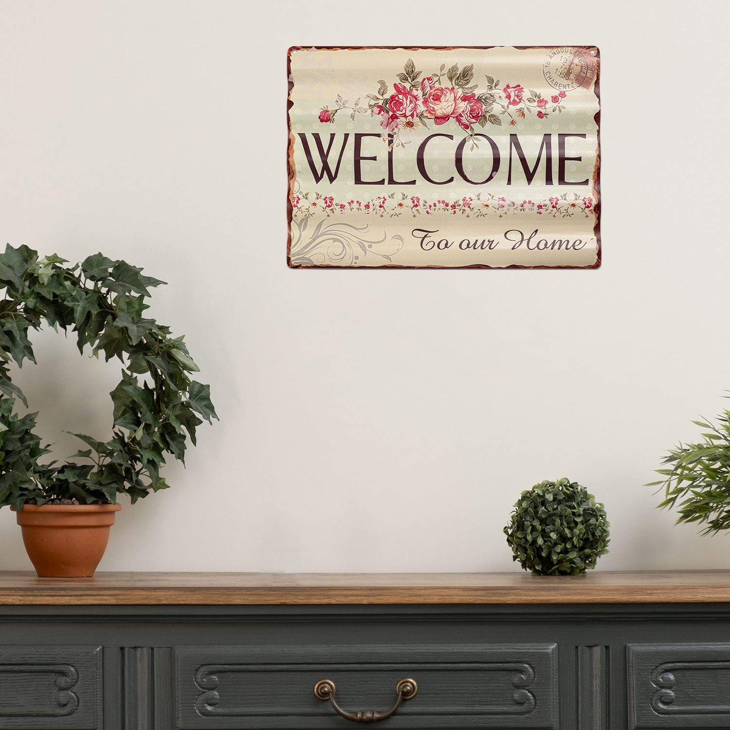 Moritz Metallschild Welcome Willkommen Zuhause Rosen Blumen, Vintage Retro günstig online kaufen