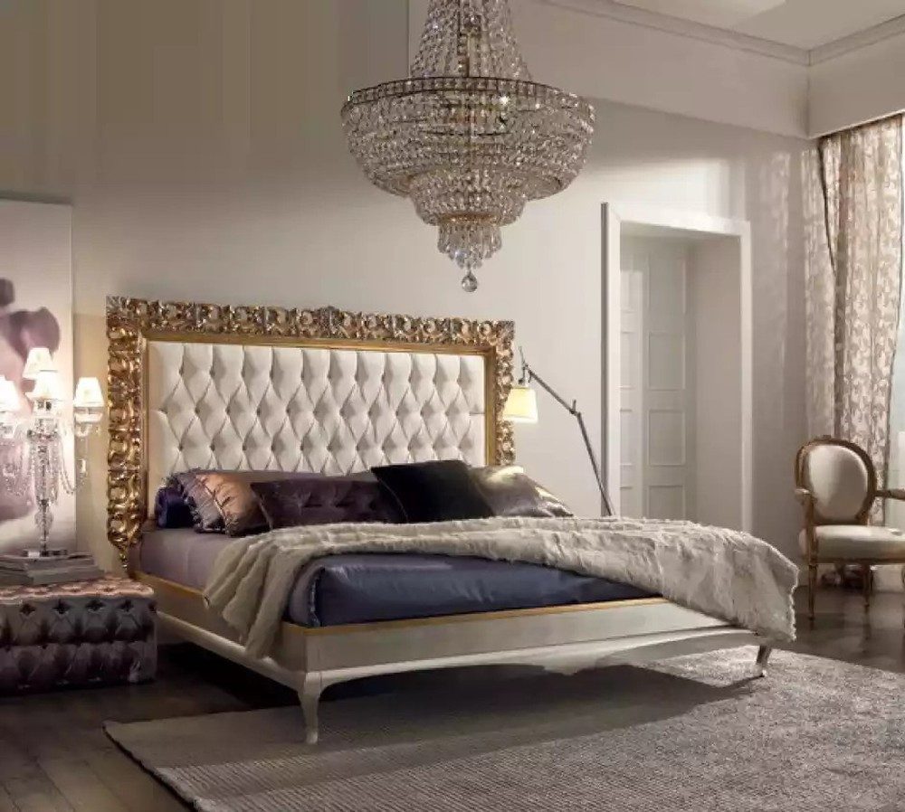 JVmoebel Bett Italienisches Holz Doppelbett in Weiß mit elegantem Design (1-tlg., Nur Bett), Made in Italy