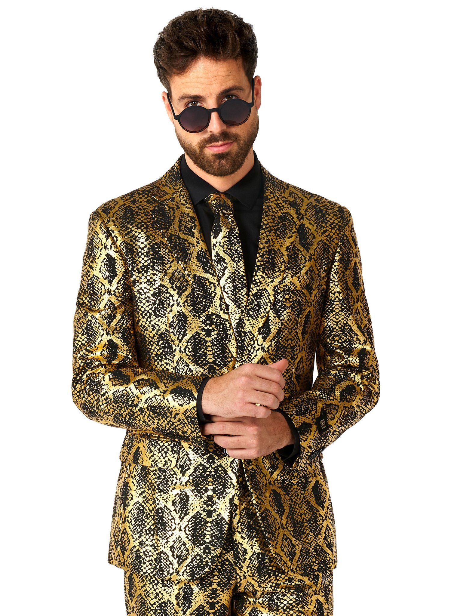 Opposuits Partyanzug Shiny Snake Kostüm Anzug - für Karneval Halloween, Cobrastyle: ein Anzug aus glänzend goldener Schlangenhaut