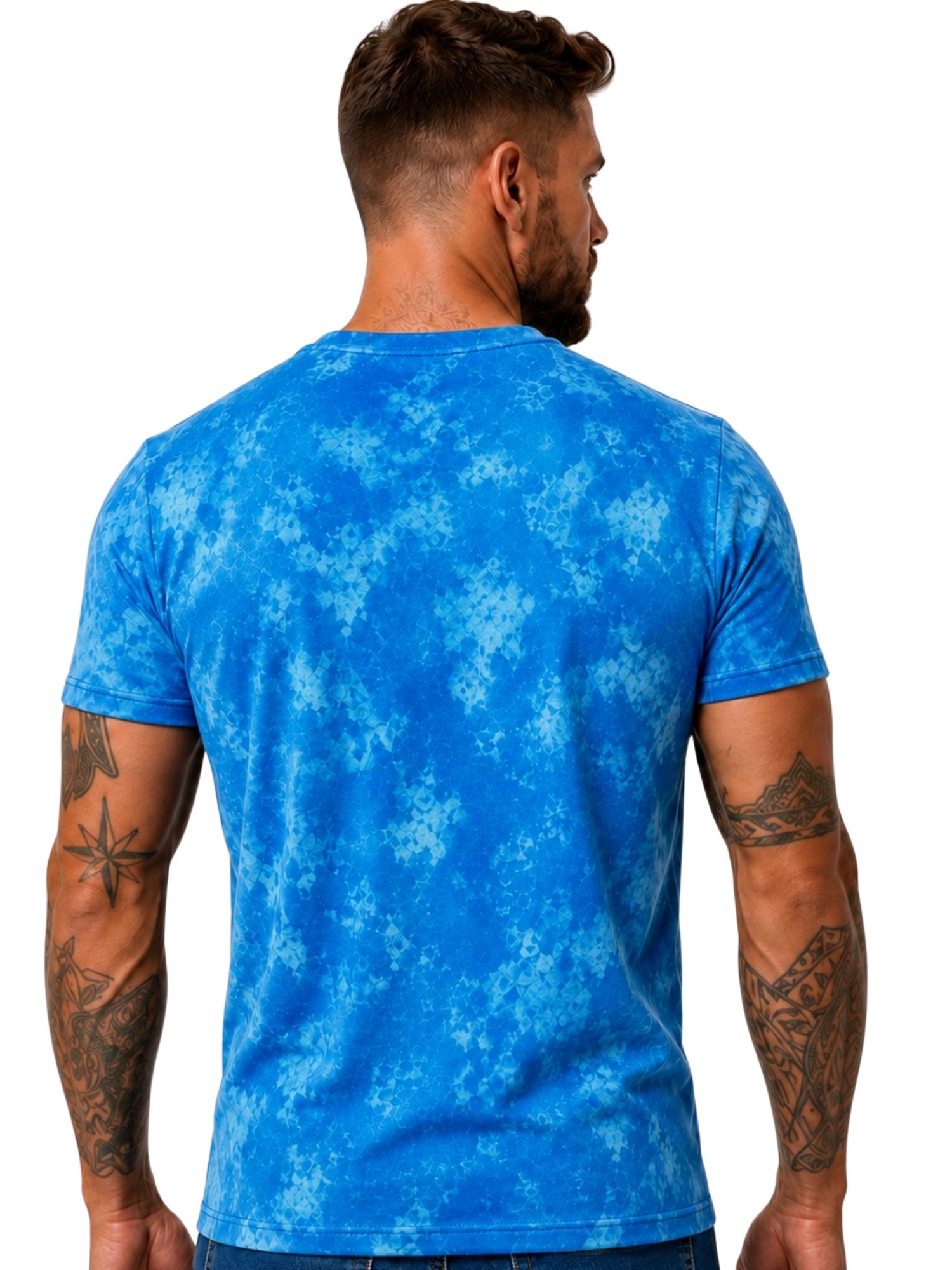 L.gonline Kurzarmshirt Herren T-Shirt, Sommershirt, Batik Optik, 2879 Royal Blau S (Shirt Kurzarmshirt Tee, 1-tlg) Fitness Freizeit Casual
