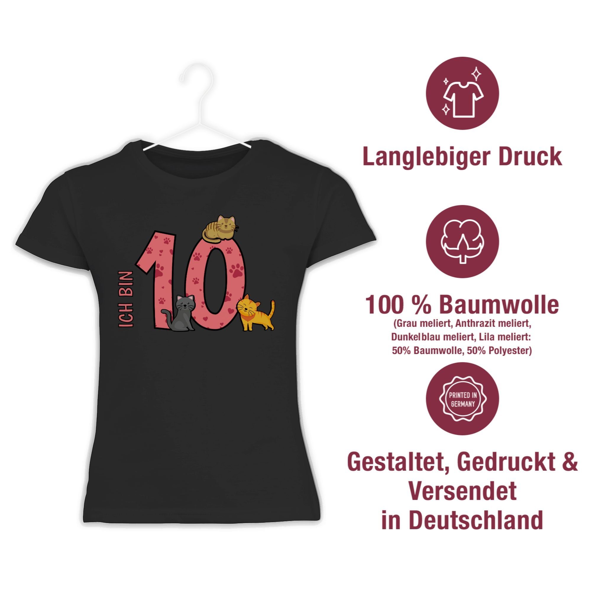 Shirtracer 10. T-Shirt Katzen Zehnter Schwarz Geburtstag 1