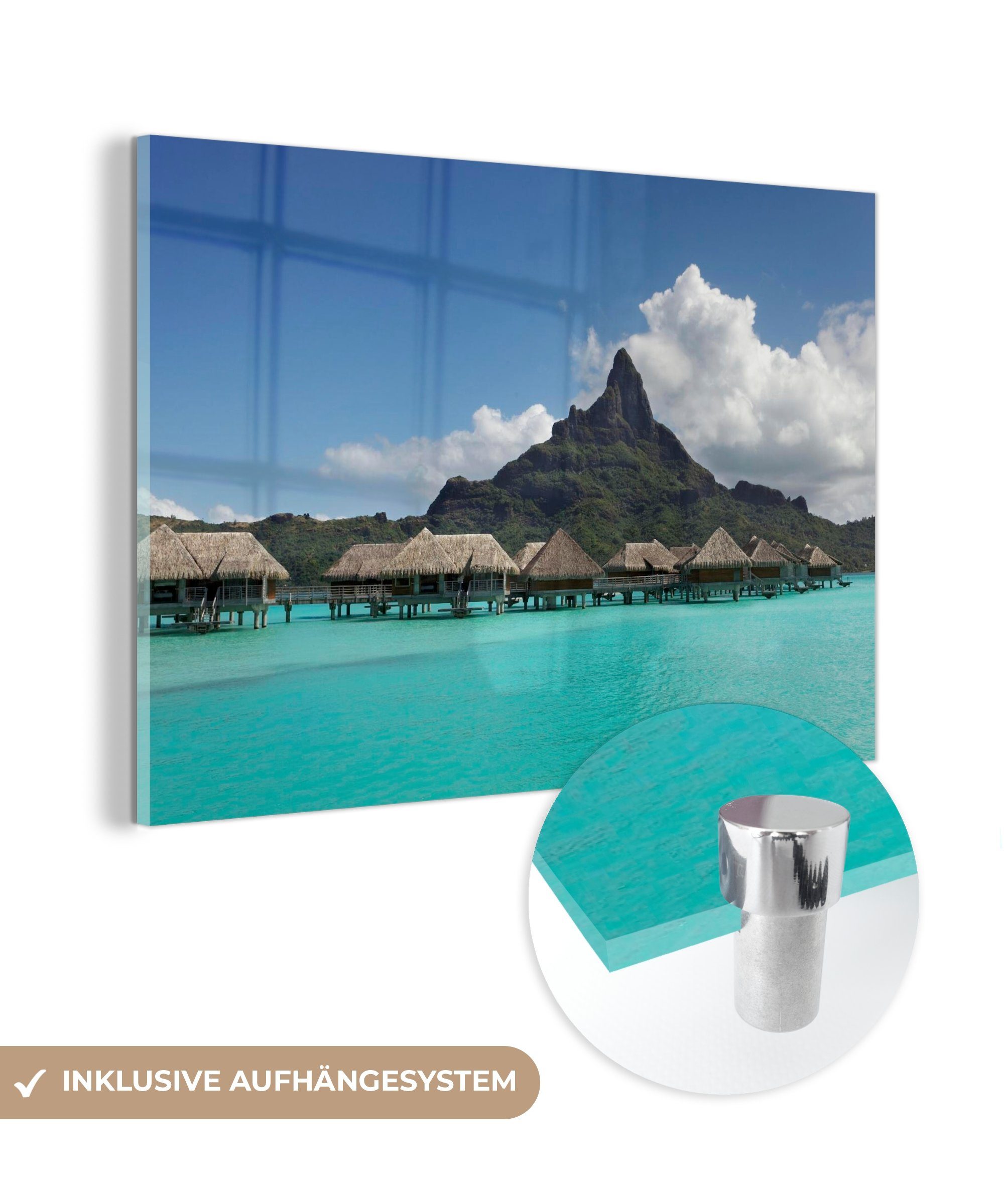 MuchoWow Acrylglasbild Die berühmten Bungalows auf Bora Bora, (1 St), Acrylglasbilder Wohnzimmer & Schlafzimmer
