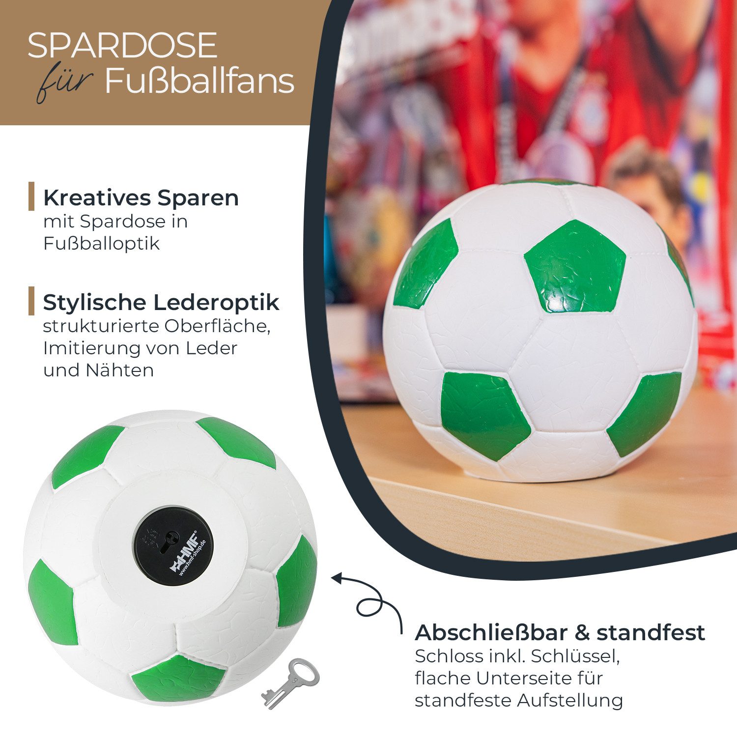 HMF Spardose 4790-06 Spardose Fußball Lederoptik, 15 cm Durchmesser, grün-w günstig online kaufen