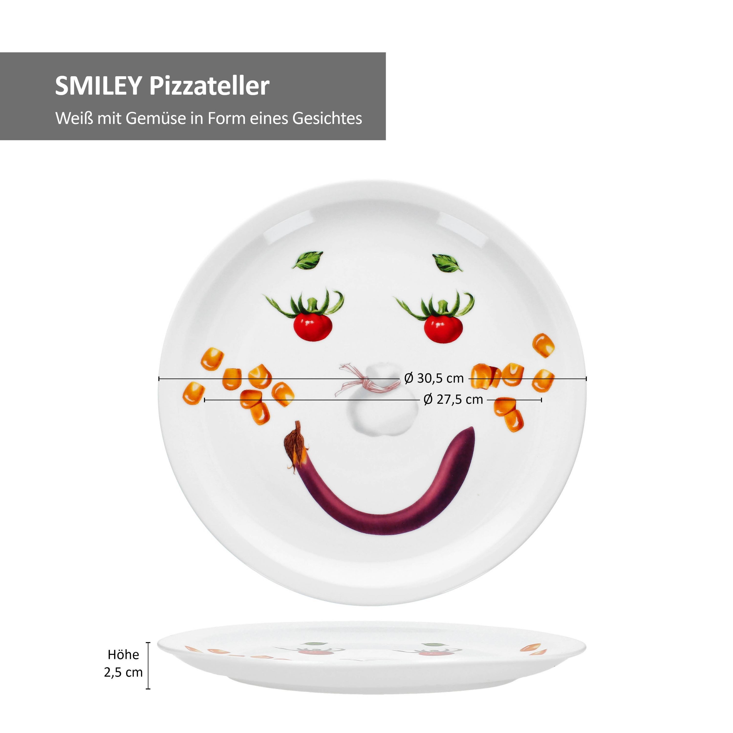 MamboCat Pizzateller 2er Set Smiley Pizzateller Ø30,5cm Servier-Platte Gemüse-Gesicht
