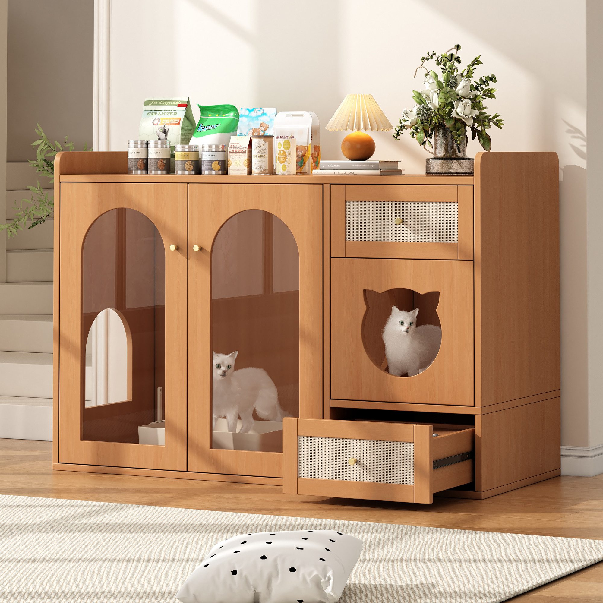 REDOM Katzenhaus 5-in-1 Katzenkloschrank mit Futterbereich, Ruhebereich, Ve günstig online kaufen