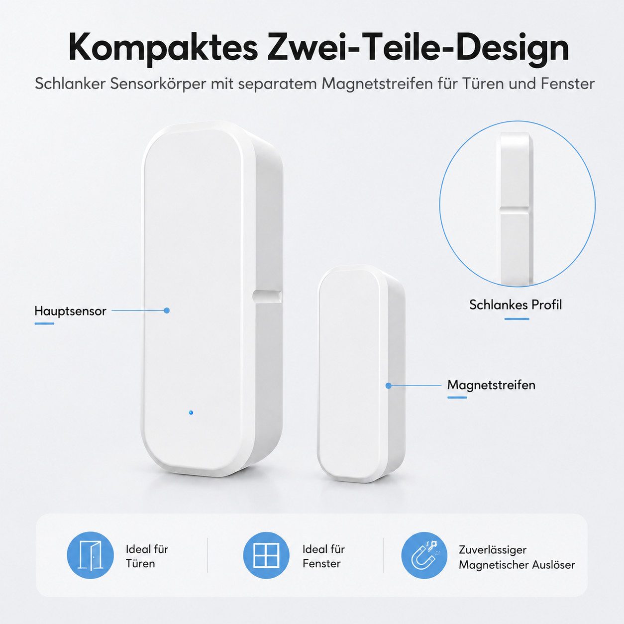 XEOOCE Tür-Fensterkontakt, WLAN Sensor, Tuya Smart, Öffnungssensor Weiß Smarter Kontaktsensor, App-Fernzugriff, Benachrichtigung, Alexa/Google-kompatibel