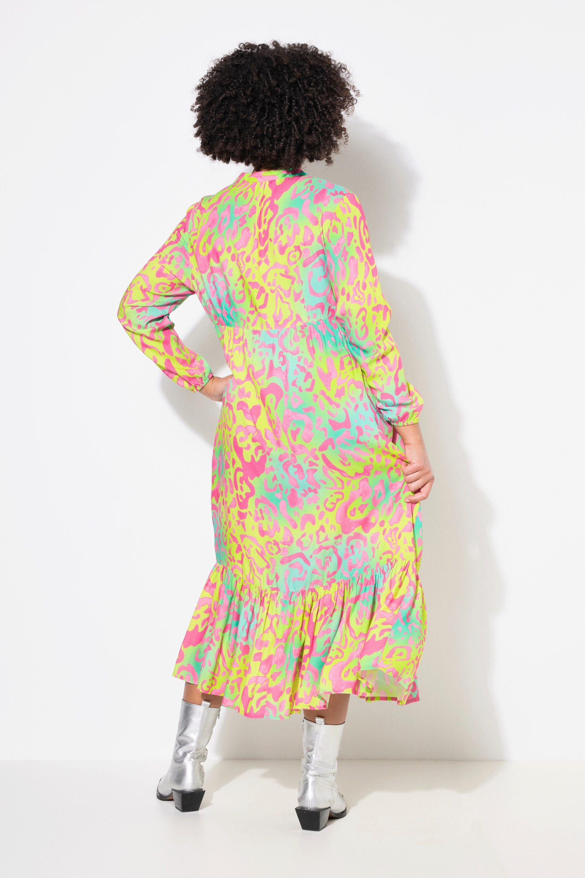 Angel of Style Midikleid Midikleid A-Linie Leo-Muster Volant