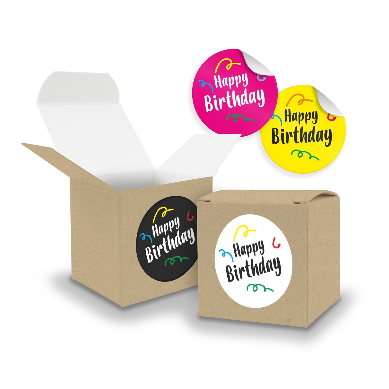 itenga Geschenkpapier SET Happy Birthday 24x Würfel Mix Faltschachtel (Motiv39) 6,5cm BRAUN